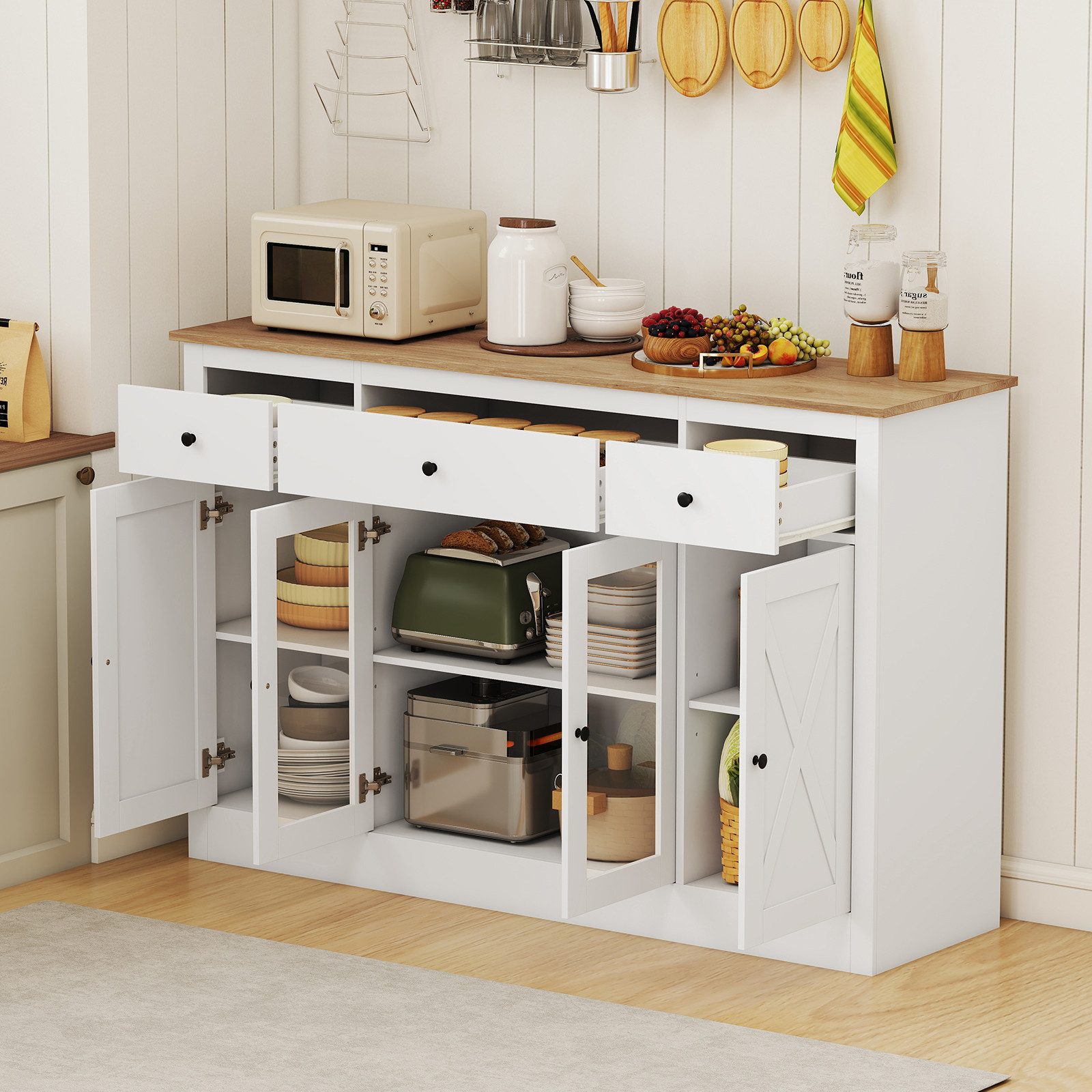 KOMFOTTEU Küchenbuffet Küchenschrank Sideboard mit Arbeitsplatte, Schublade günstig online kaufen