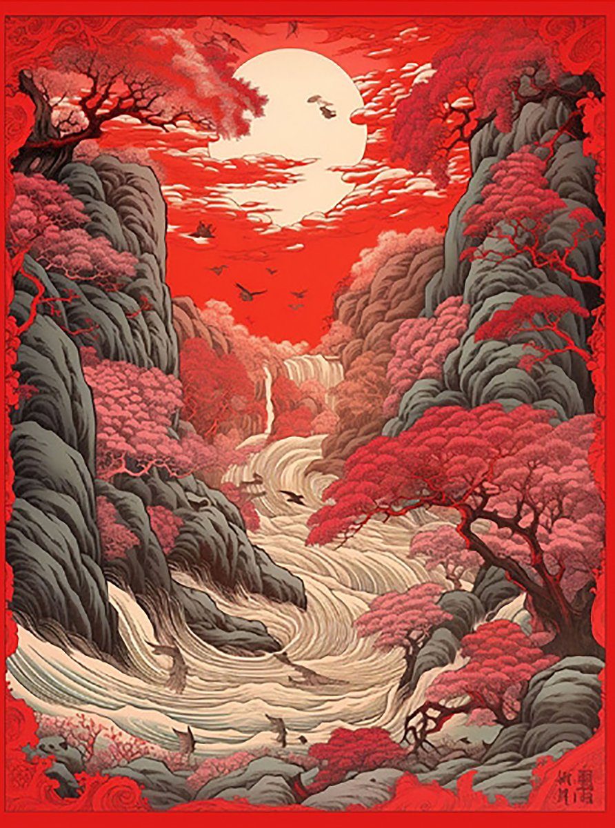 PYRAMID Poster The Red River Kunstdruck Japanische Landschaft 30 x 40 cm