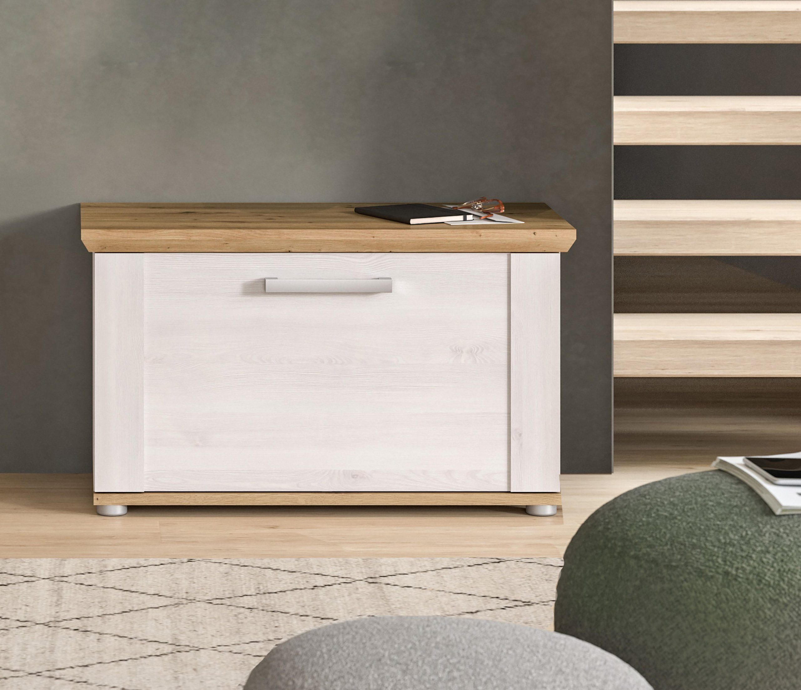 Newroom Sitzbank Titania, Sitzbank Sibiu Lärche Schuhbank Sitzhocker Landhaus Modern Flur Diele