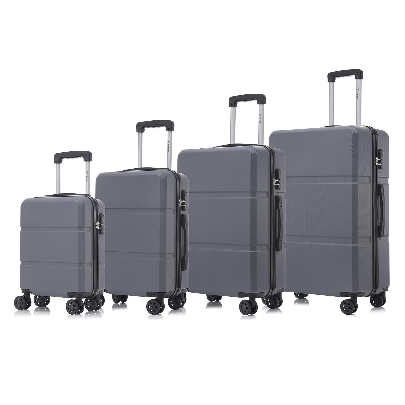 YONSLY Trolleyset Koffer Set 4-tlg, Trolley Reisekoffer mit 4x 360° Rollen, 4 Rollen, (4 tlg., Hartschalen Koffer Set S/M/L/XL), Zahlenschloss, Weicher Gummigriff