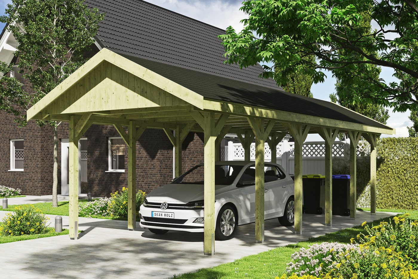 Thumbnail - Skanholz Einzelcarport Wallgau, BxT: 380x900 cm, 215 cm Einfahrtshöhe, mit schwarzen Dachschindeln