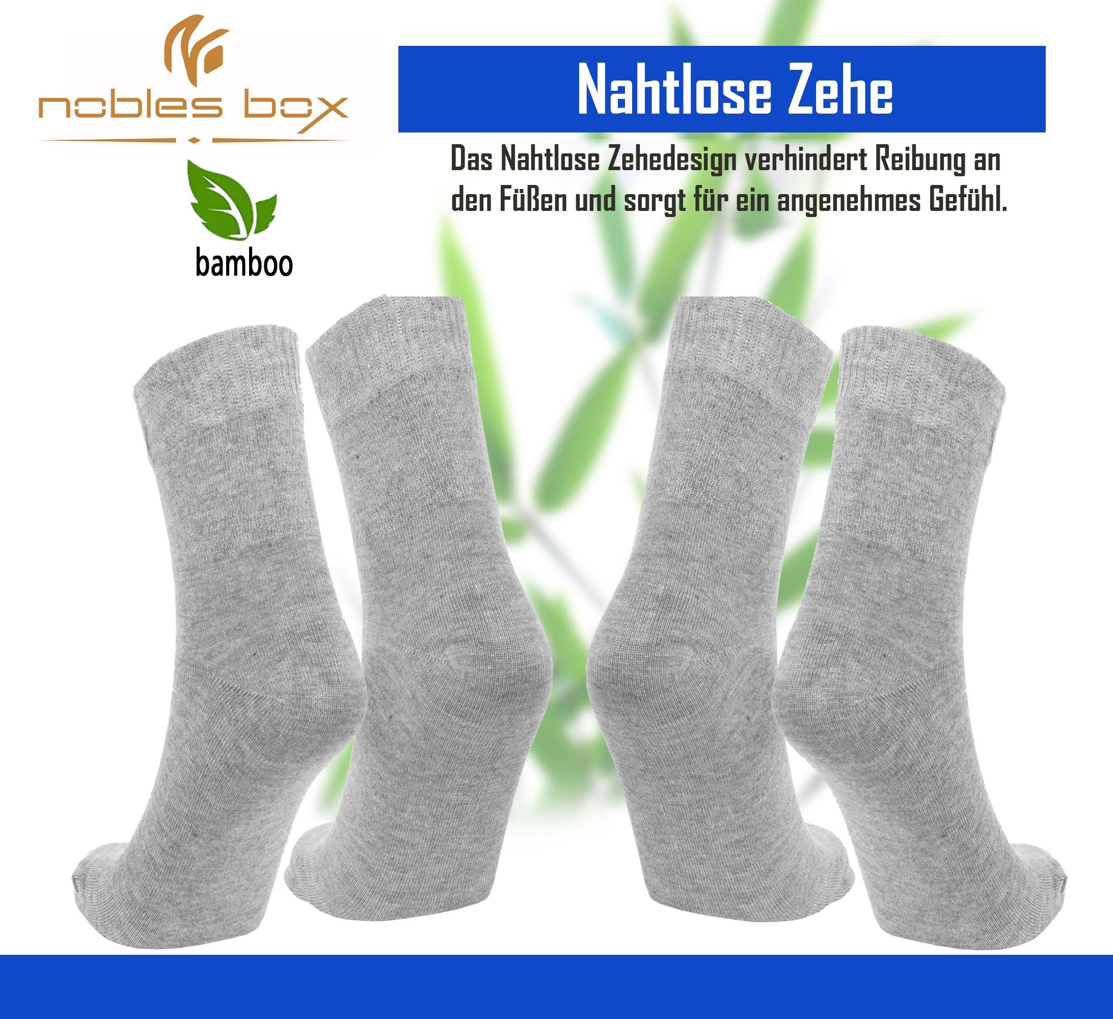 4 Bambussocken Paar) Diabetikersocken Damensocken (Beutel, NoblesBox Grau