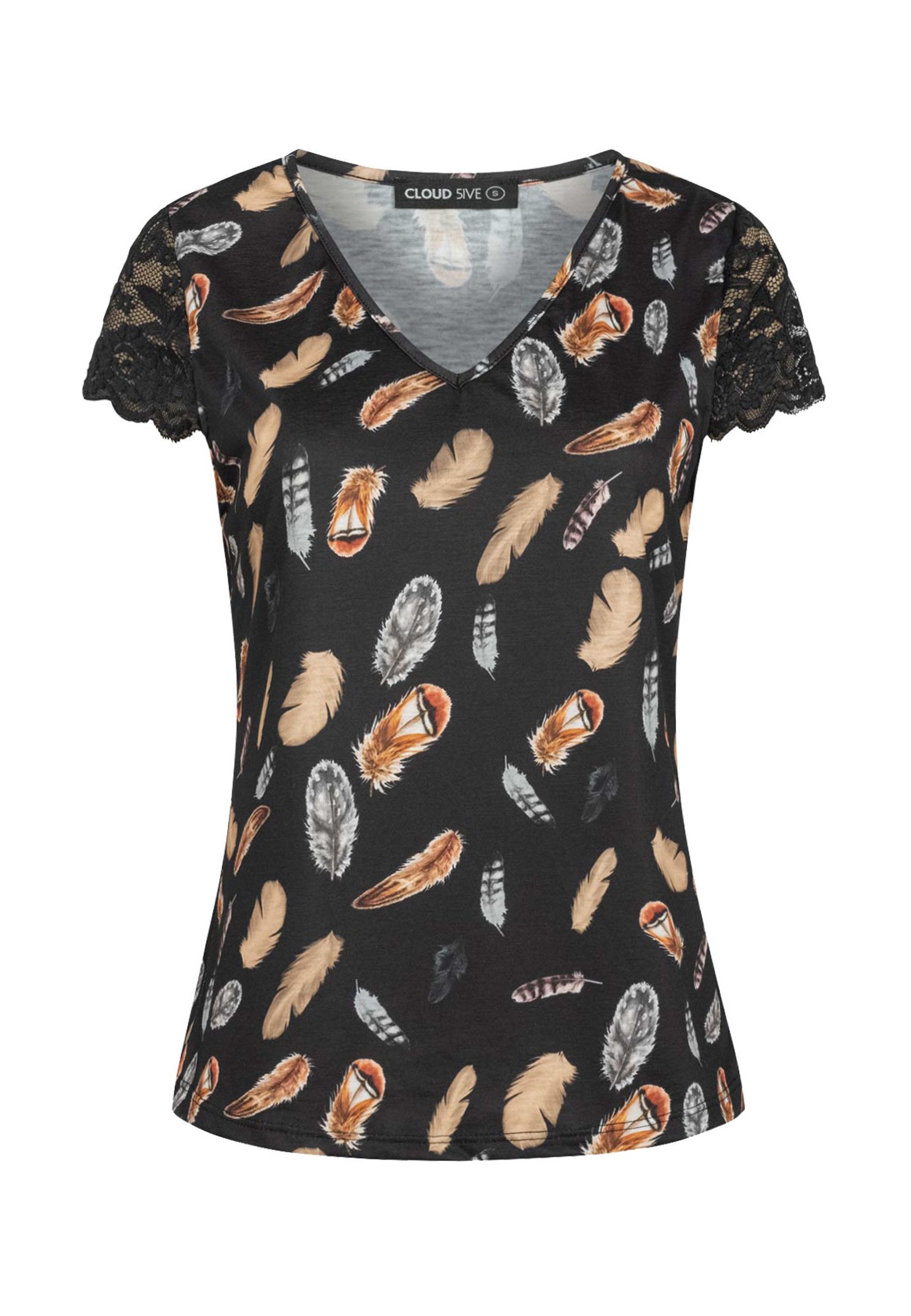 T-Shirt CLOUD 5IVE T-Shirt mit V-Neck und Spitzenansatz