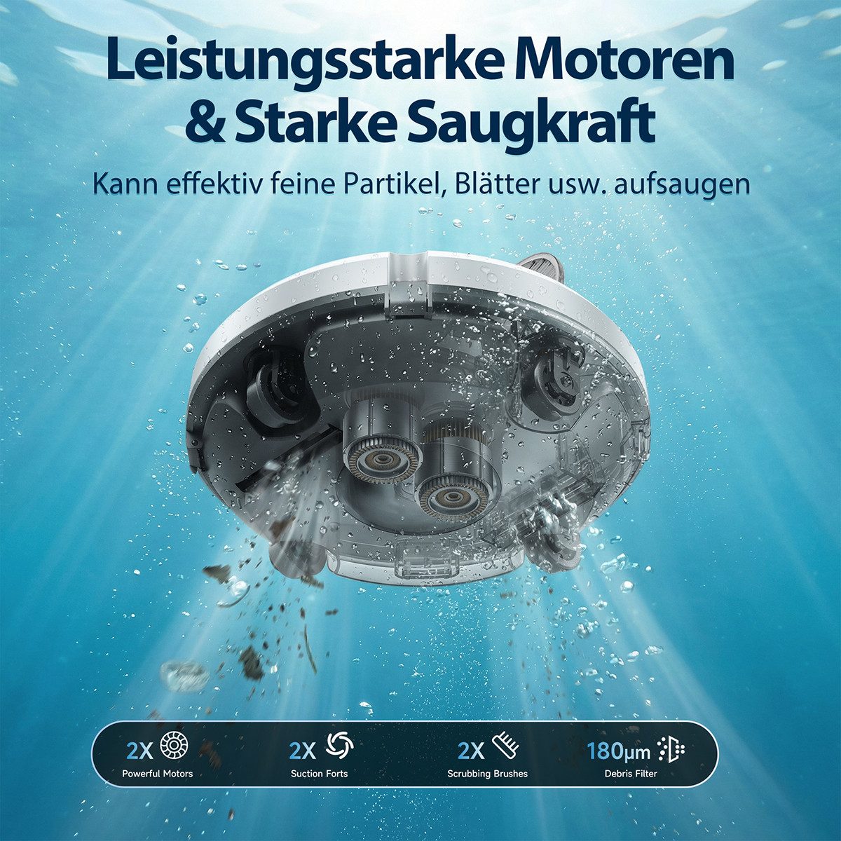 redroad Poolroboter 2026 Kabellos Poolsauger 6800mAh Akku Selbstparkend bis 200m², 8000LPH/6800 mAh/18° Steigwinkel/Lange Laufzeit/Selbstparkend/180min
