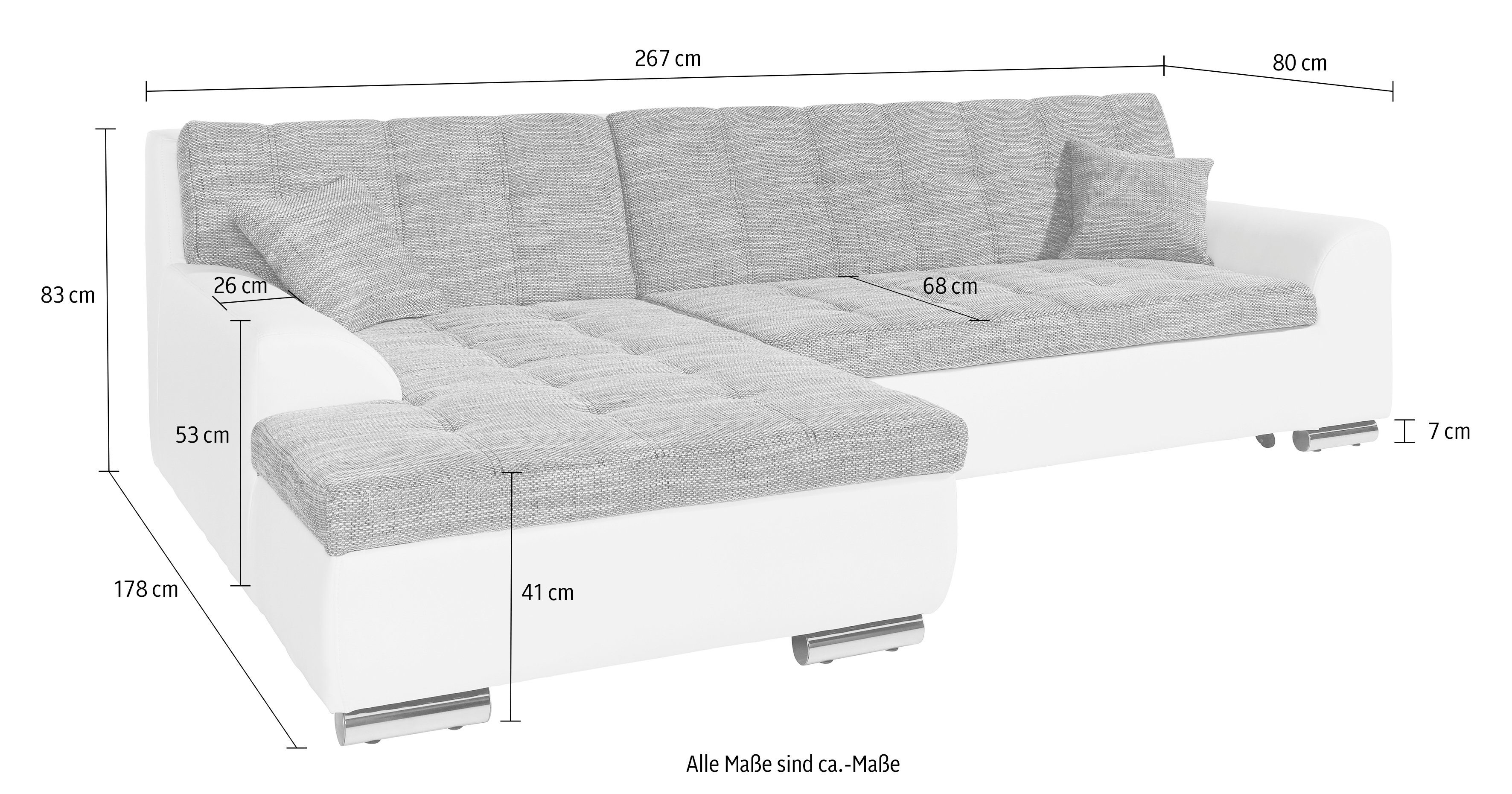 DOMO collection Ecksofa TREVISO viele Bezüge, auch in Cord, L-Form, 267x178 cm, mit Bettfunktion, inkl. Zierkissen, Unser Dauertiefpreis – Bild 5 von 5