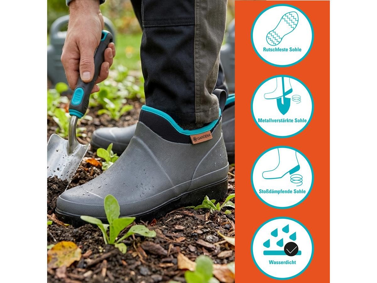 GARDENA Gartenstiefel Low Cut Neopren Dunkelgrau Gummistiefel Metallverstärkte Sohle, Neoprenfutter und Memory-Foam