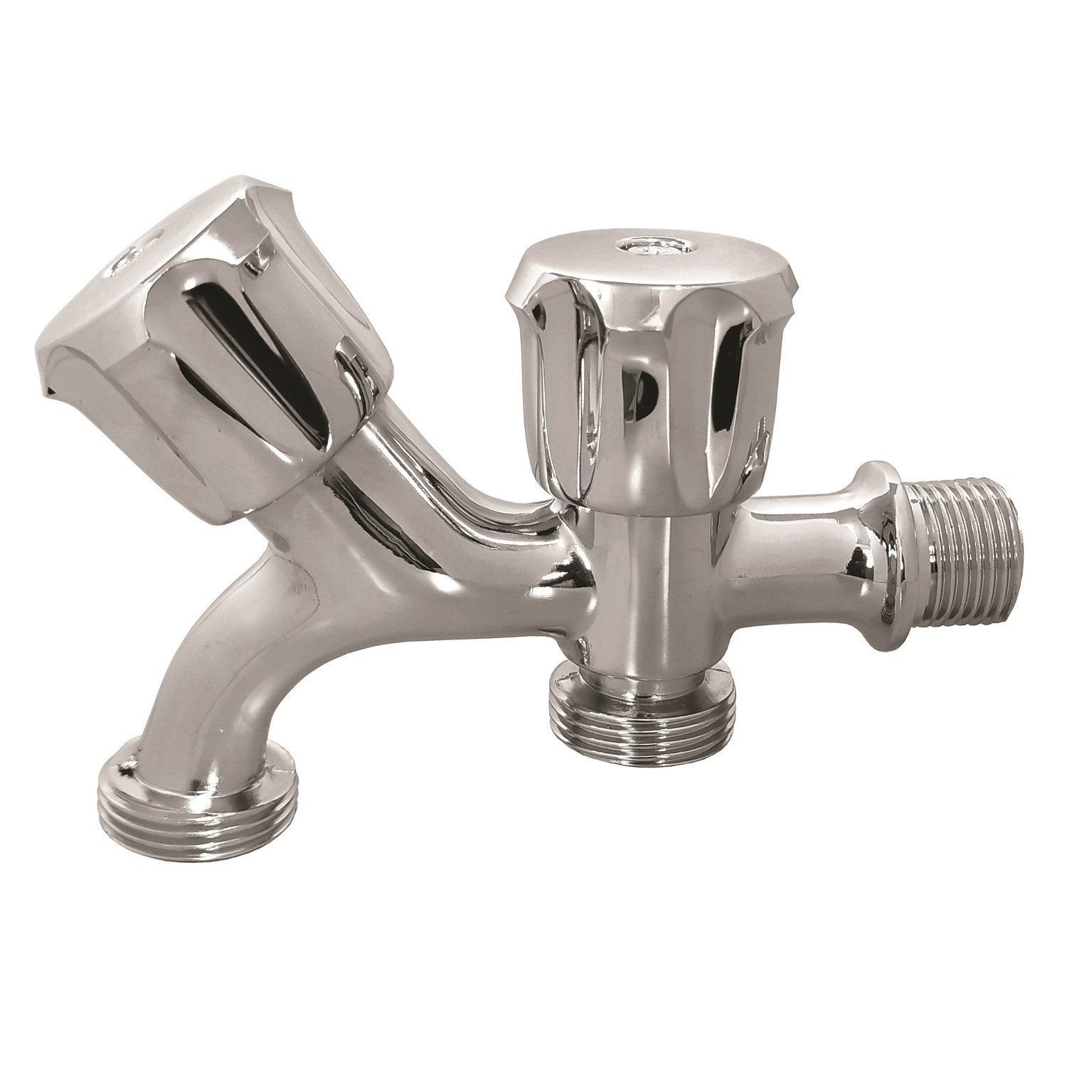 Sanixa Geräteventil Waschmaschine Spülmaschine Wasseranschluss-Verteiler Geräteanschluss, (Doppel Auslauf einzeln absperrbar), KombiVentil Messing Anschluss Waschmaschine Spülmaschine