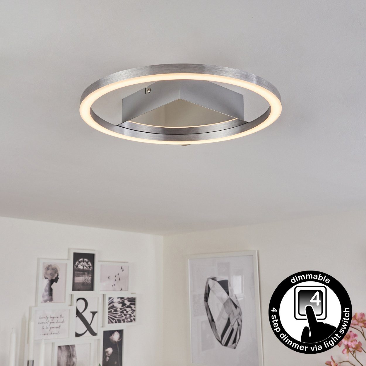 hofstein Deckenleuchte Lumen, »Sarzanello« dimmbar Kelvin, Deckenlampe, 5cm), dimmbare 750 3000 (26, herkömmlichen Lichtschalter Metall/Kunststoff, über Nickel-matt/Weiß, 7