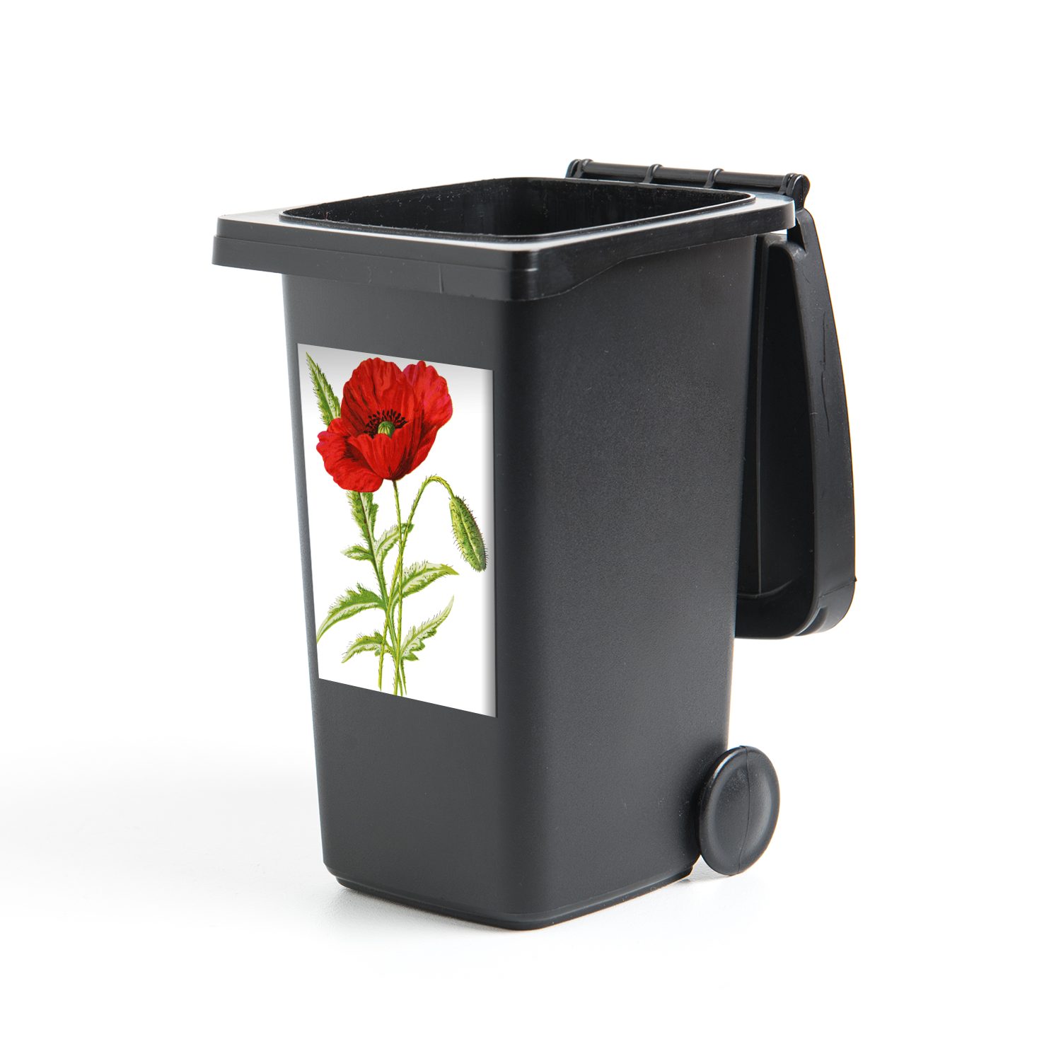 MuchoWow Wandsticker Blume - Rot - Vintage (1 St), Mülleimer-aufkleber, Mülltonne, Sticker, Container, Abfalbehälter