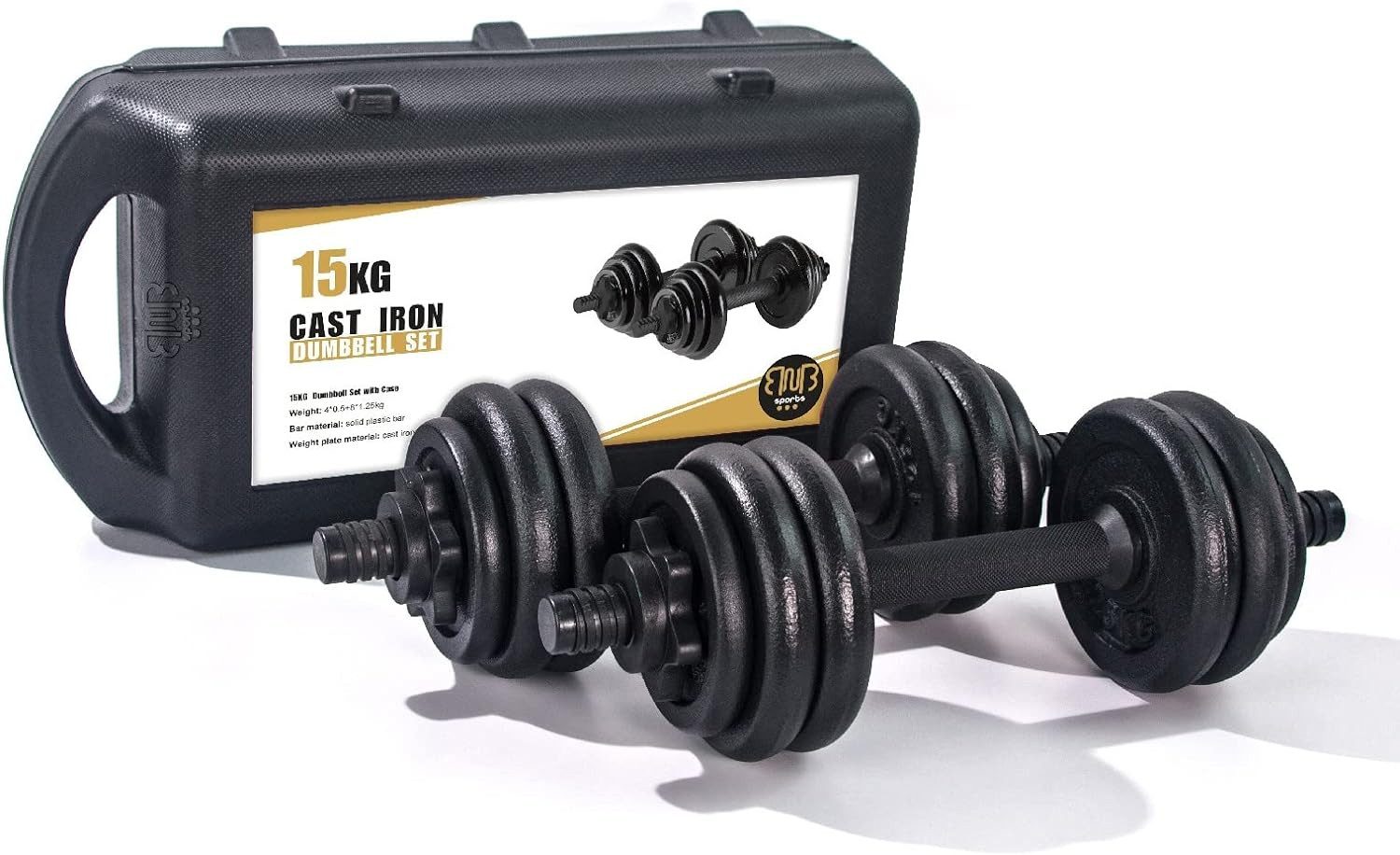 Hantel-Set Bodybuilding Hantel 15 kg, Gewichtstraining, Gusseisen mit Gehäuse