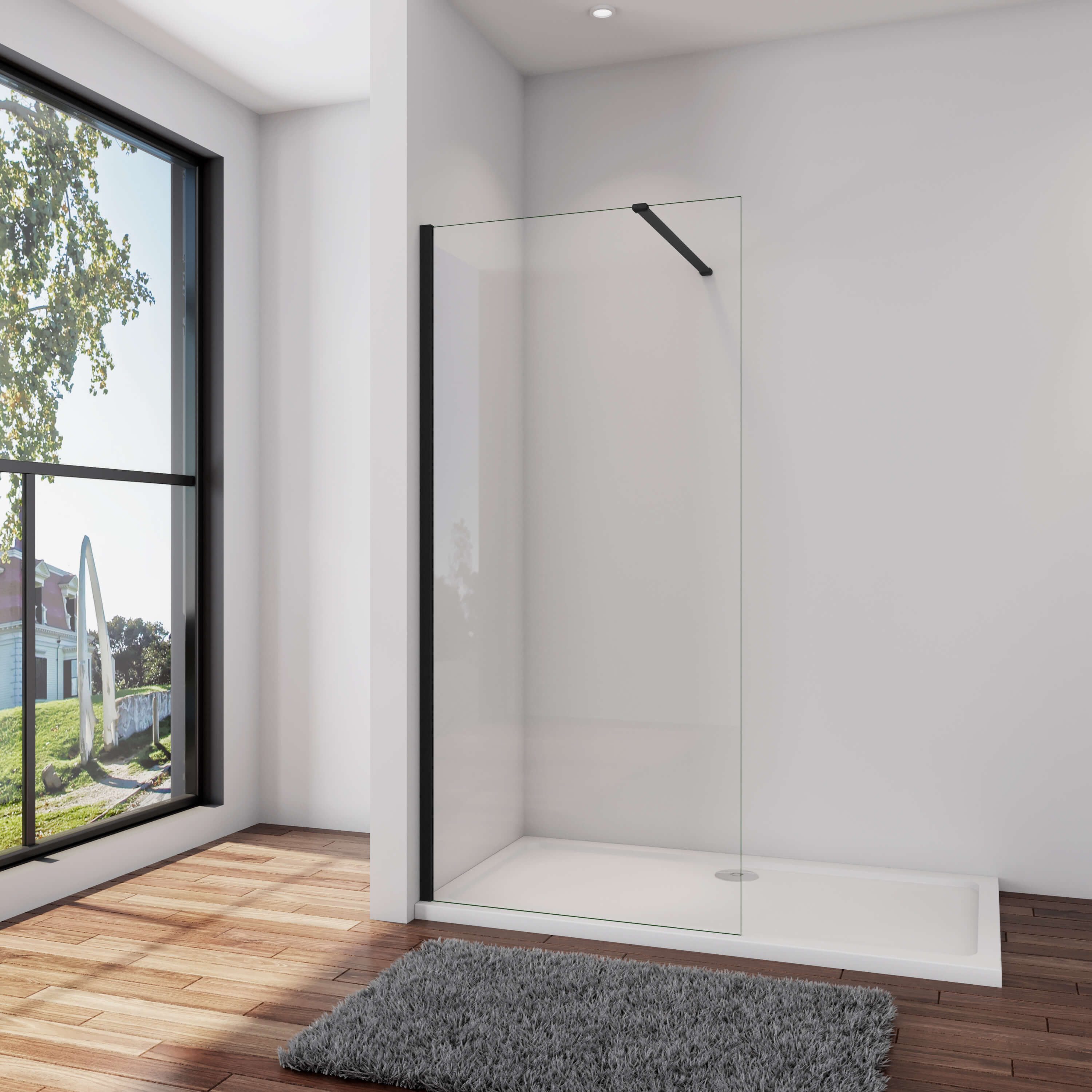 AICA Duschwand Walk in Dusche Duschwand Duschabtrennung 8mm Nano Glas Duschkabine, Sicherheitsglas, mit 140cm Haltestange, (8mm EasyClean ESG Sicherheitsglas), NanoGlas