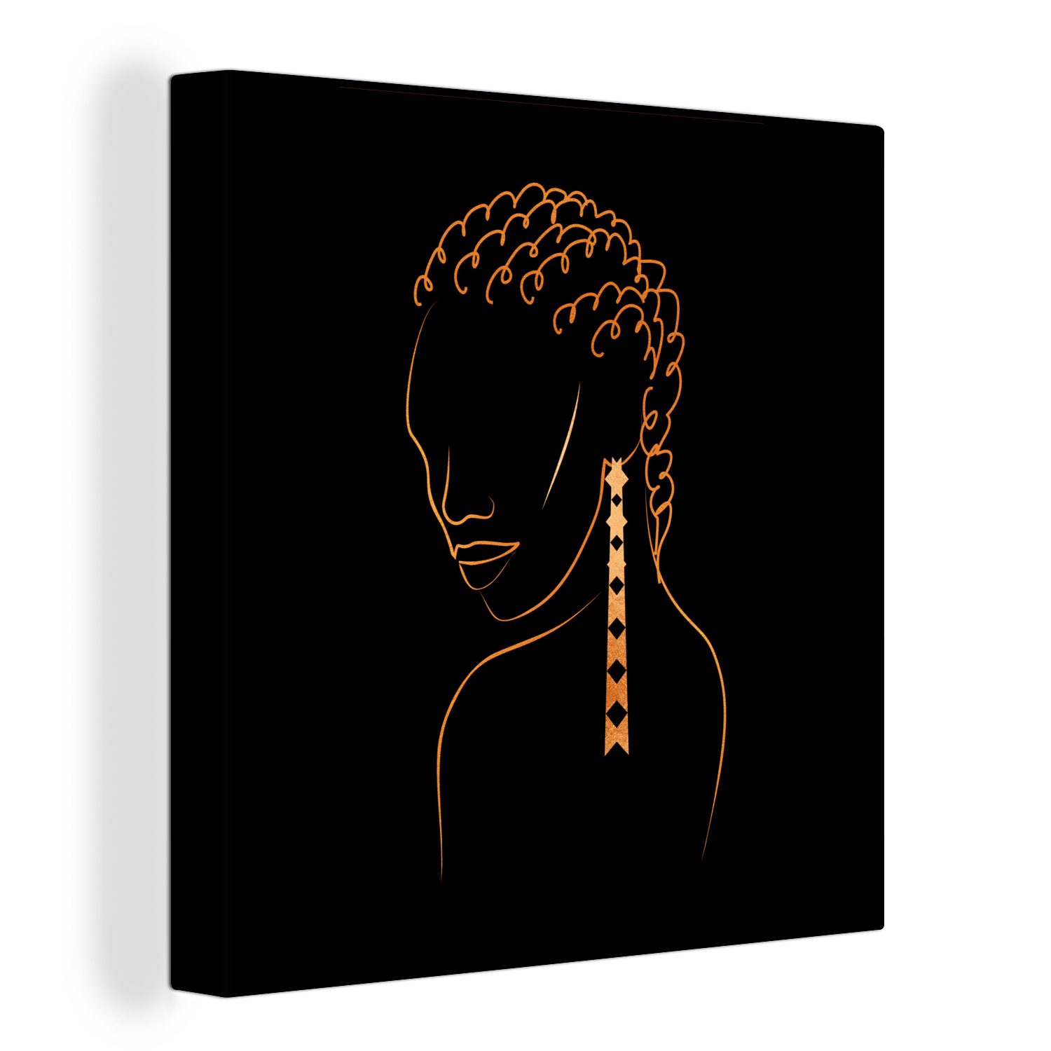 OneMillionCanvasses® Leinwandbild Frau - Ohrringe - Linienkunst - Gold, (1 St), Leinwand Bilder für Wohnzimmer Schlafzimmer