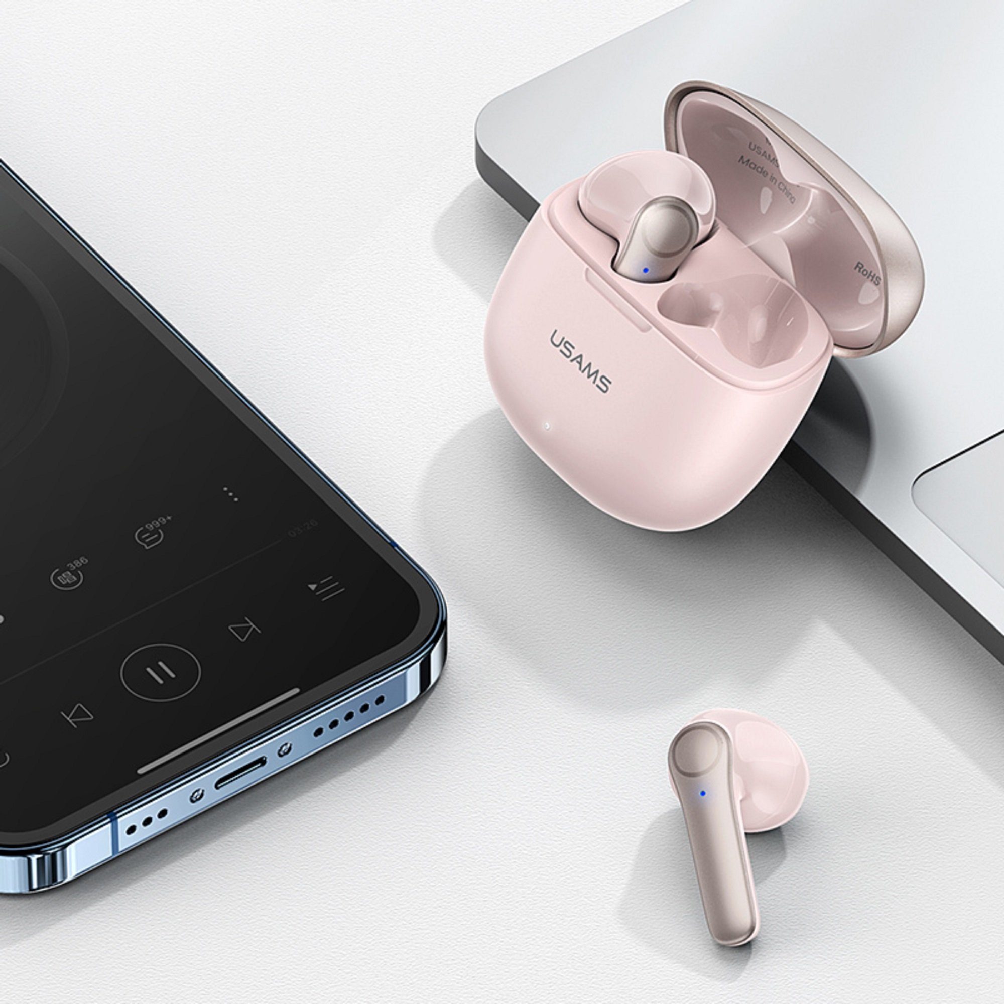 Bluetooth, Samsung USAMS Weiß BT TWS 5.1 Bluetooth (Bluetooth, Bluetooth-Kopfhörer Huawei iPhone In-Ear Kopfhörer Ohrhörer Touch für Smartphone Control, LG) Kabellos Touch-Funktion,