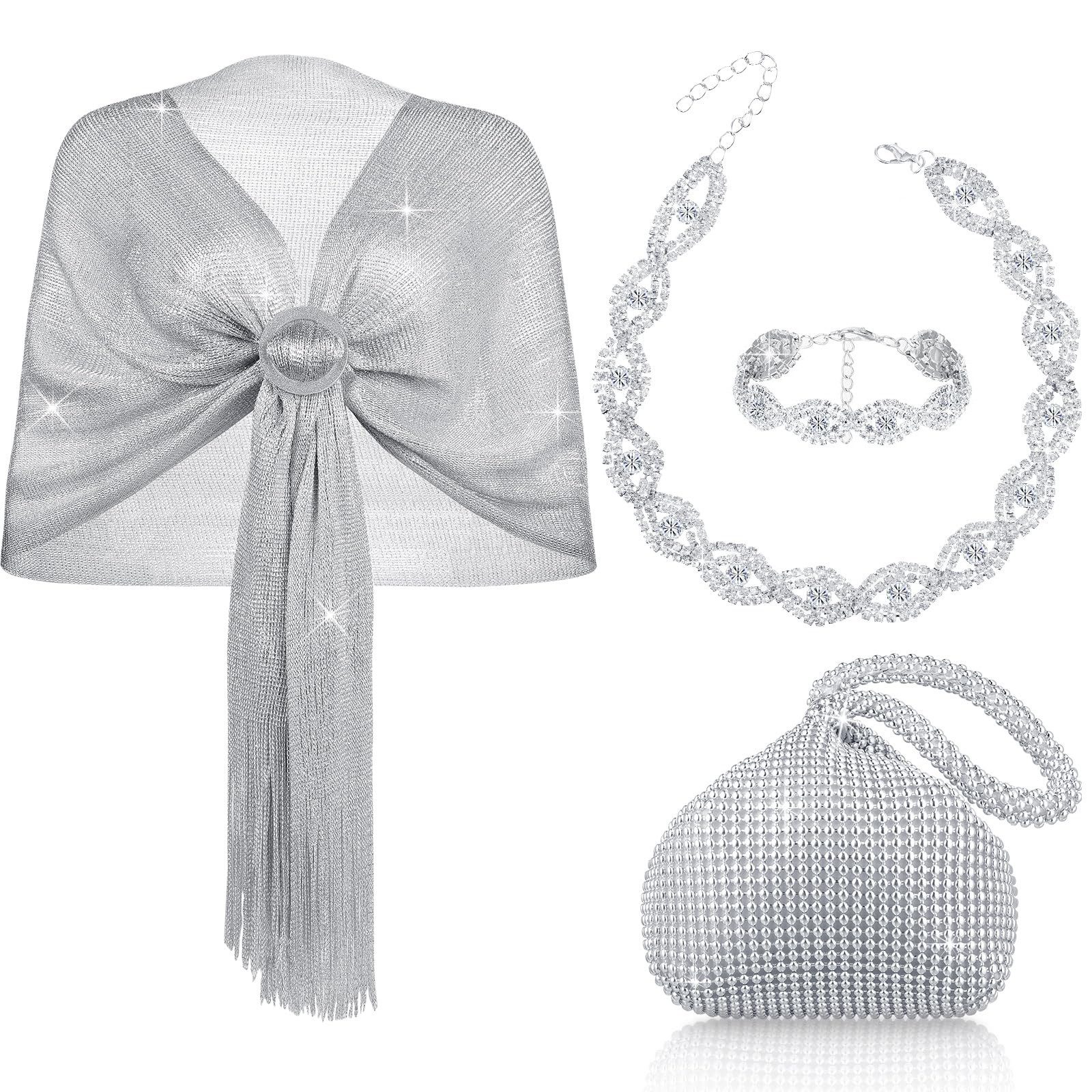 Coonoor Schmuckset Silbernes Ballschmuckset, Damen-Silberschmuck-Set, (5-tlg), Abendtasche, Armband, Halskette und Schal-Set