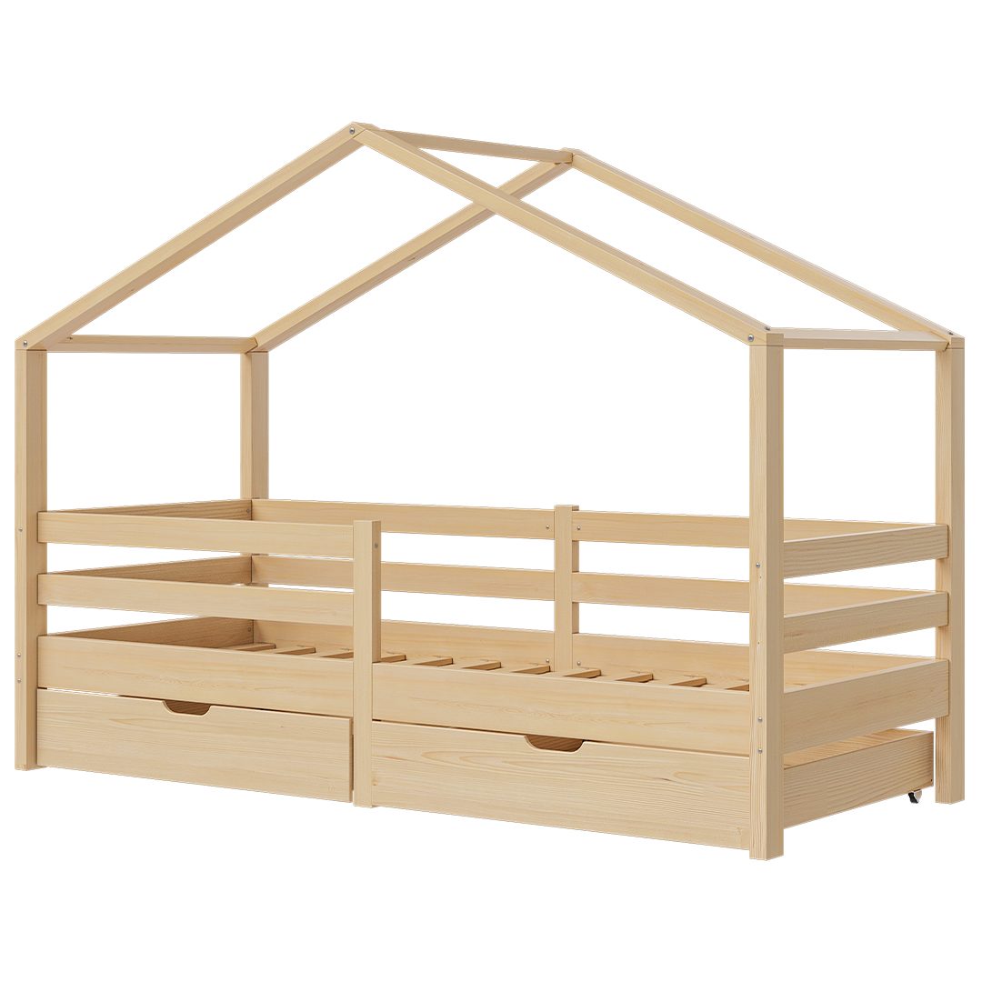 Bellabino Hausbett Abia mit Lattenrost und Rausfallschutz, 90x200 cm (natur günstig online kaufen