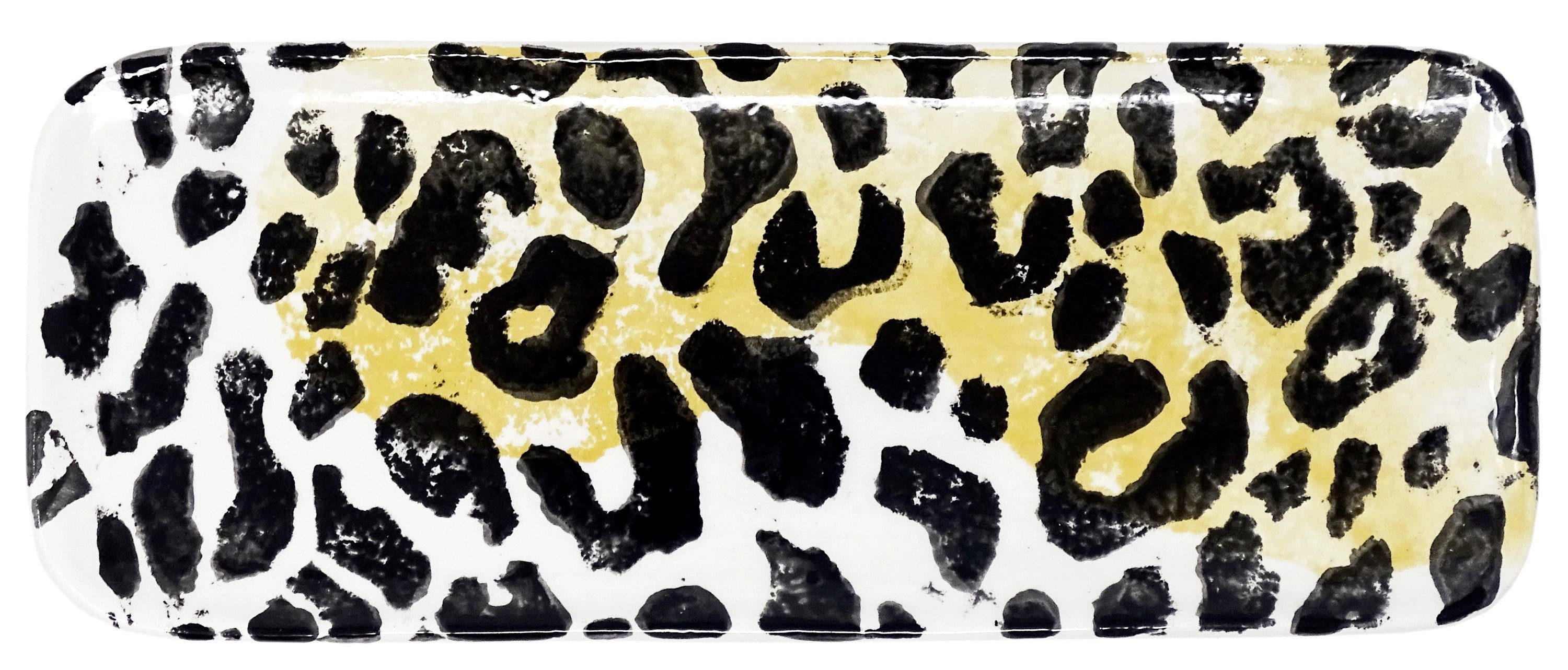 Lashuma Servierteller Leopard, Keramik, Wurstteller rechteckig, kleine Servierplatte 28x11 cm