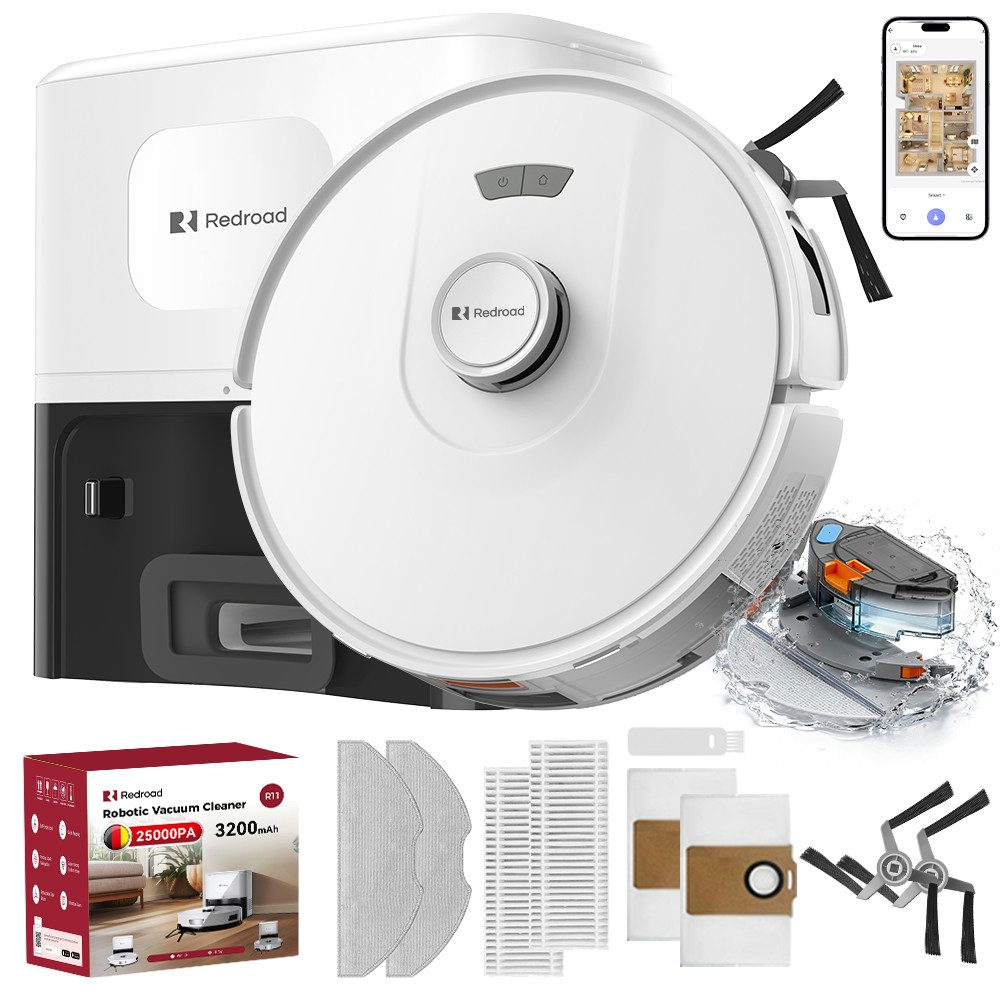 redroad Saugroboter LiDAR-SLAM/RGB/Sensoren Saugroboter mit Wischfunktion 25000 Pa 2026, 36 W, mit Beutel, Robot Vacuum, RGB-Kamera & Sensoren,APP Steuerung