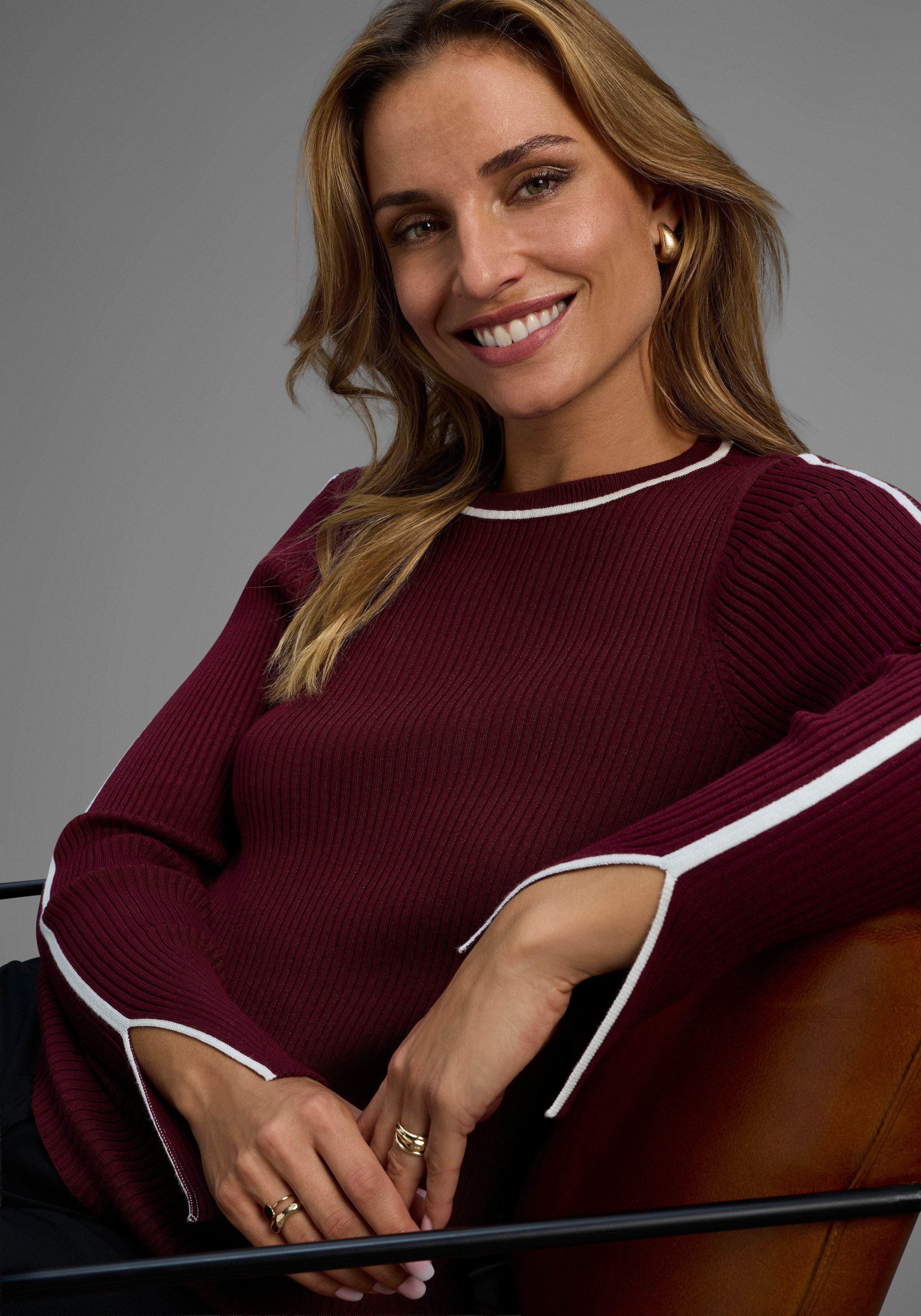 HECHTER PARIS Strickpullover mit Kontrastdetails