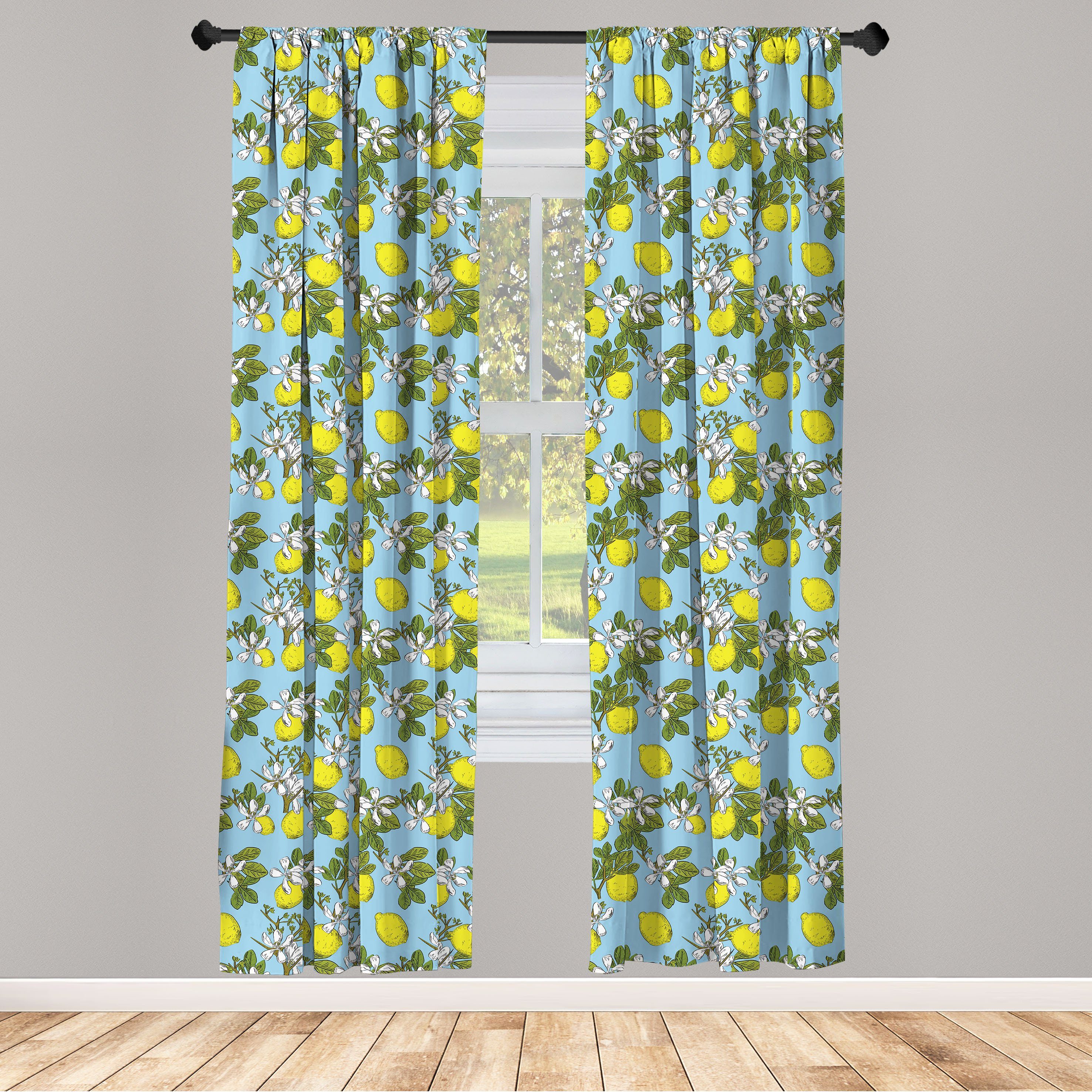 Gardine Vorhang für Wohnzimmer Schlafzimmer Dekor, Abakuhaus, Microfaser, Botanisch Lemon Motiv mit Blüten