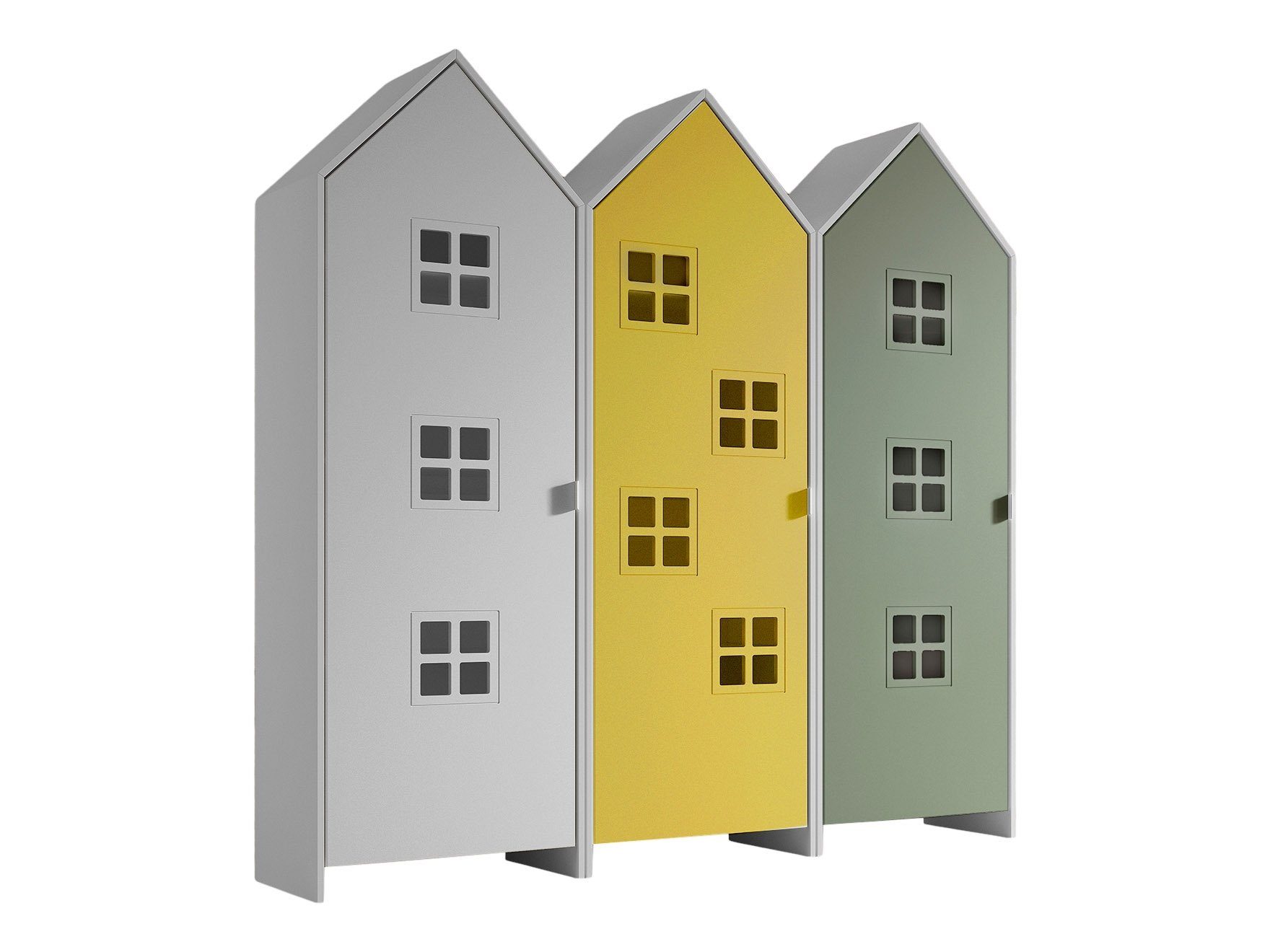 Vipack Kleiderschrank in Korpus Weiß / Front Gelb, Weiß u. Grün, MDF