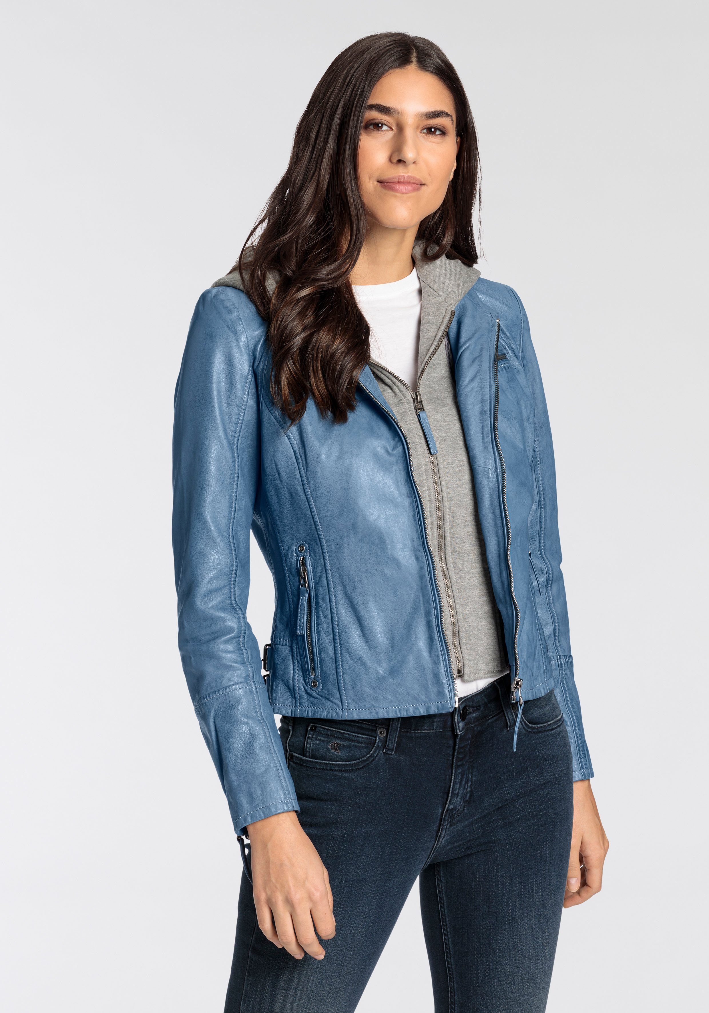 Mauritius Lederjacke NOLA Two-in-One Style - mit abnehmbarer Jersey-Kapuze günstig online kaufen