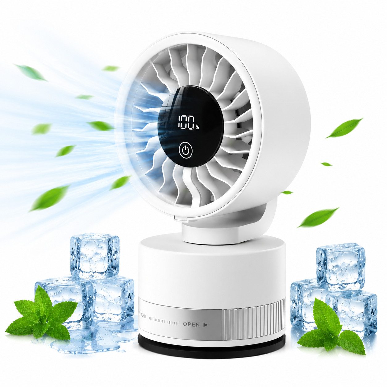 MOPUEA Tischventilator Tragbarer Standventilator Akku Mini Ventilator mit LED Display 6Stufen, 90° Neigung USB Aufladbar Leiser Luftzirkulator für Büro Schlafzimmer