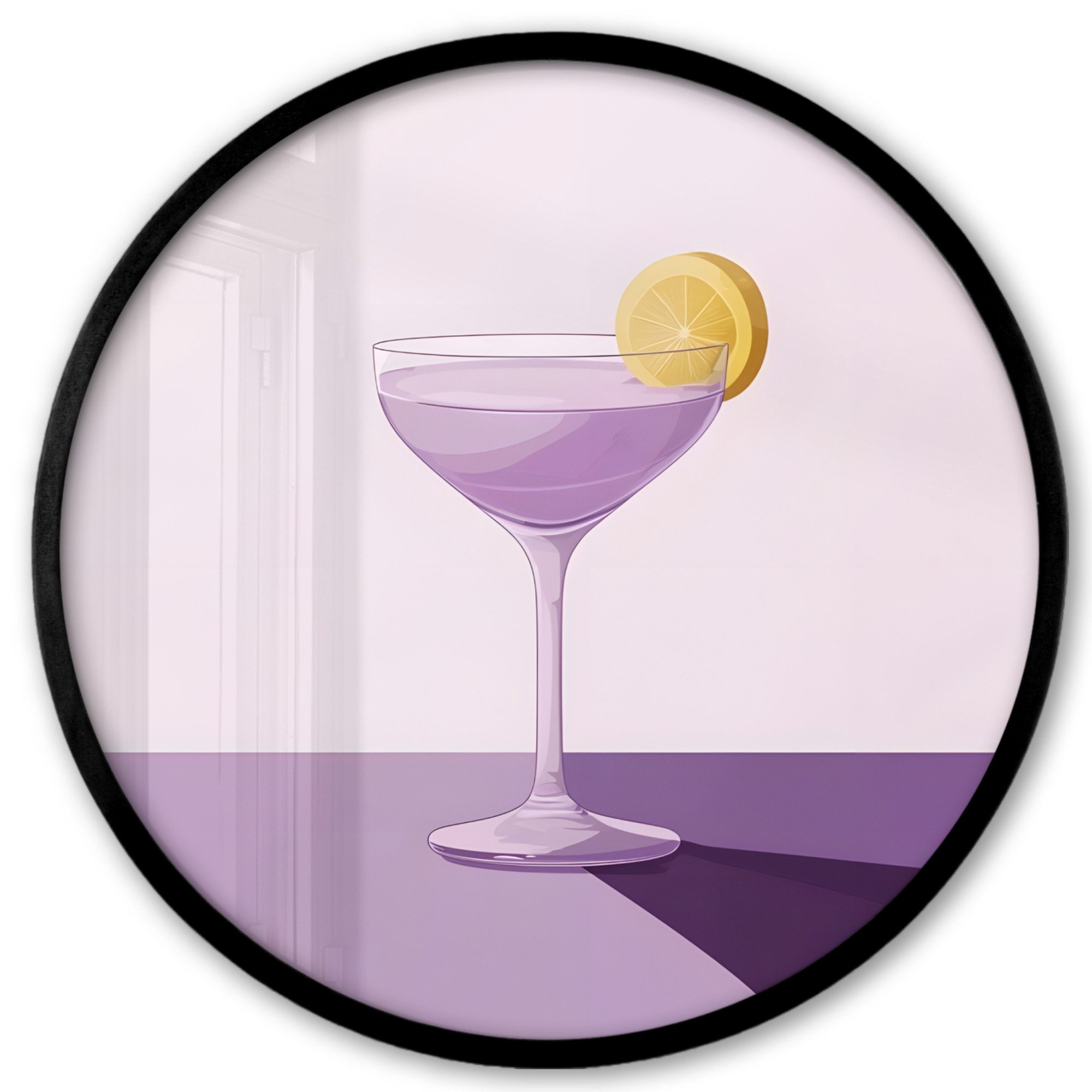 MuchoWow Poster Rund - Cocktail - Lila - Minimalistisch - Zitrone, (1 St), Runde Wandbilder, Deko für Wohnzimmer und Schlafzimmer, 40x40 cm
