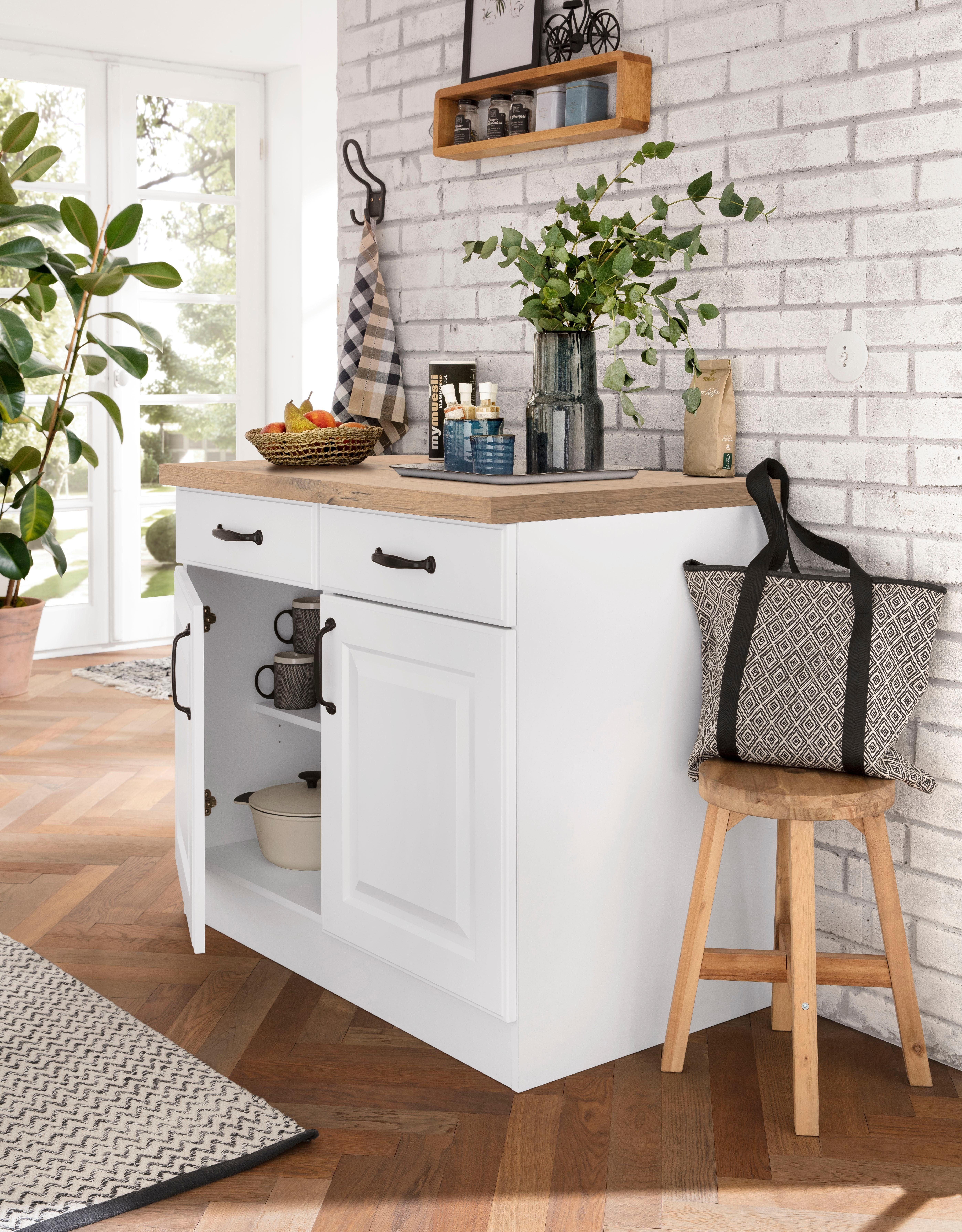 wiho Küchen Unterschrank Erla 100 cm breit mit Kassettenfront, mit Arbeitsplatte – Bild 2 von 5