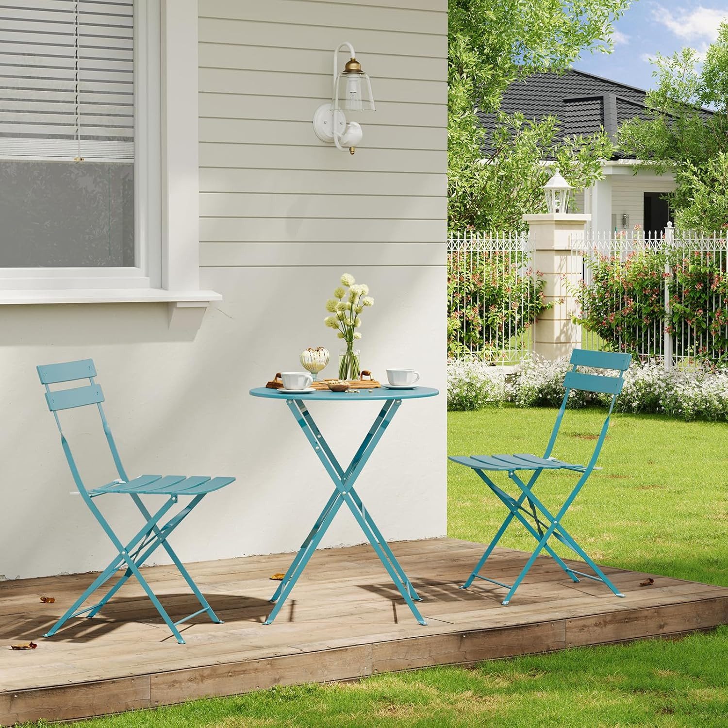 EUGAD Balkonset, (Set, 1-tlg., 1 Tisch, 2 Stühle), klappbar, aus Metall für Balkon Garten