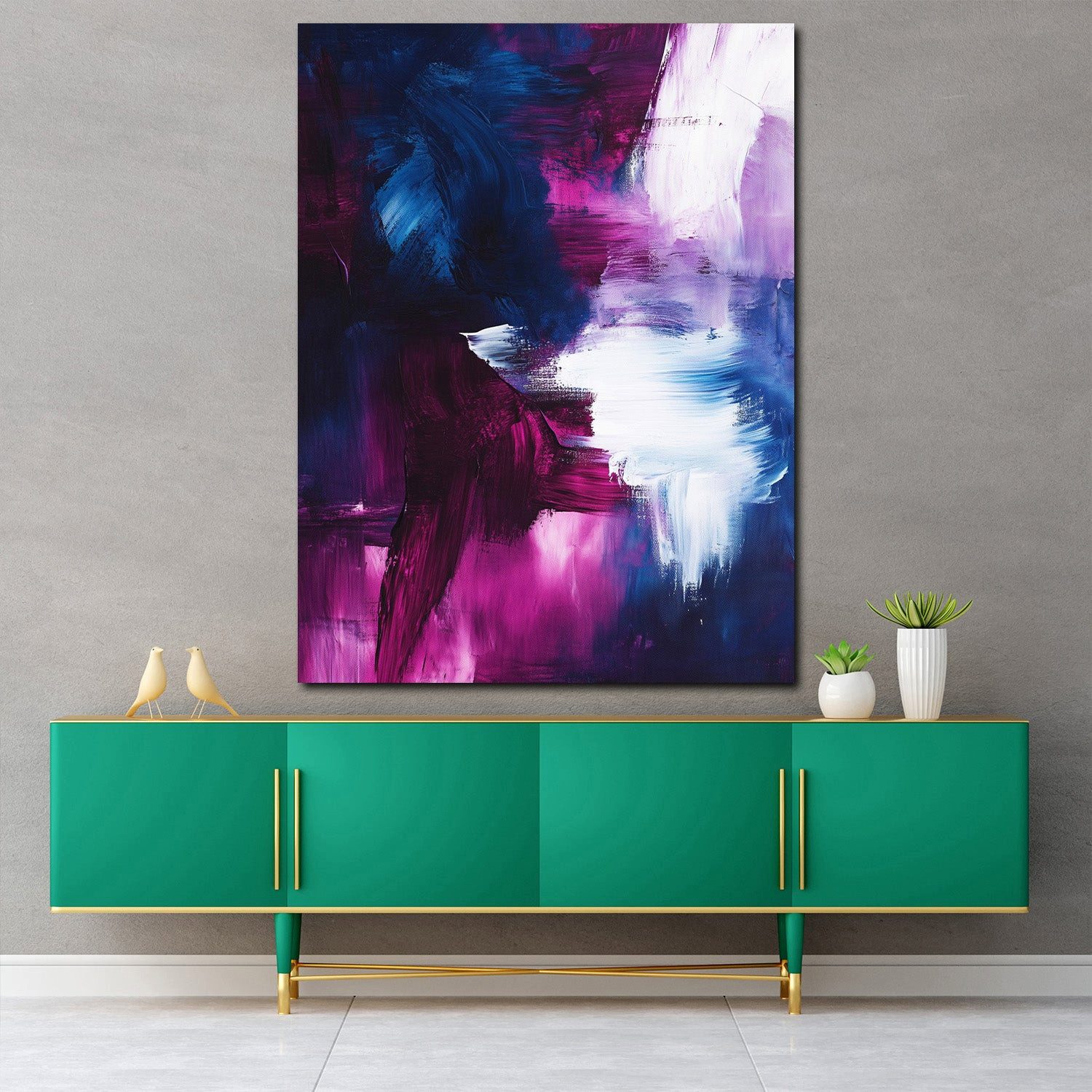 Artedinoi Leinwandbild Abstrakte Kunst Blau Lila Pinsel Leinwandbild Wandbild Kunstdruck XL W, Abstrakt in Blau-Lila
