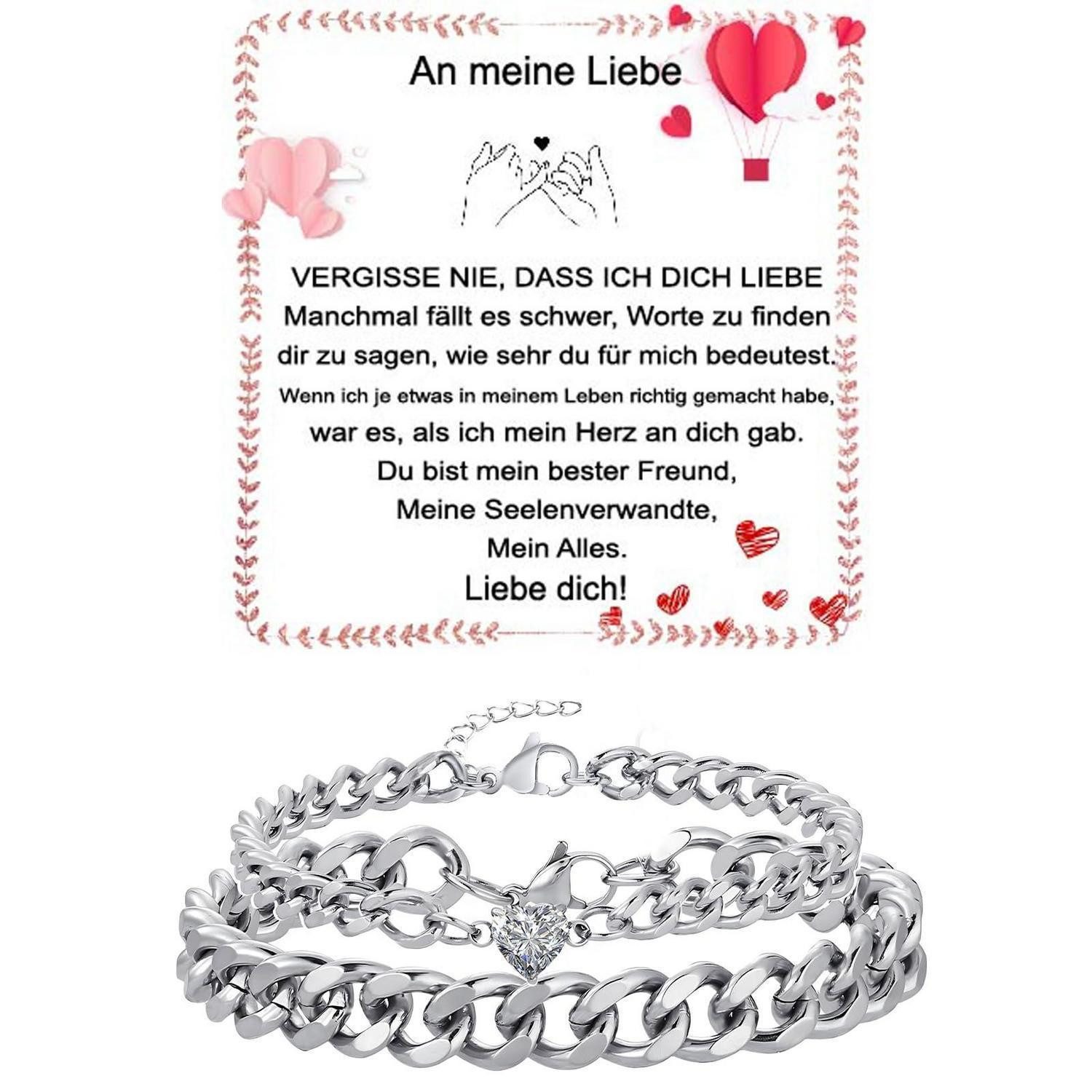 LuxusKollektion Edelstahlarmband Armband Set Paar Kubanische Kette Silber
