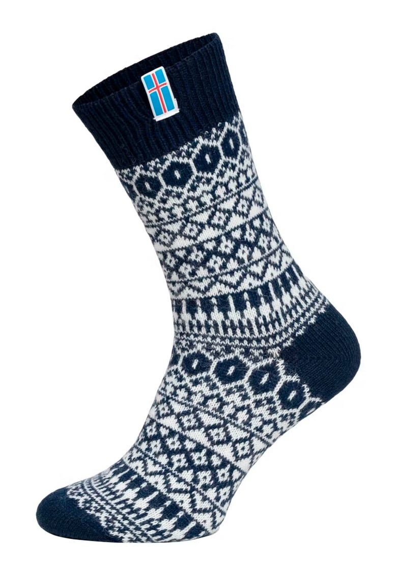 Socken Wollsocken Skandinavisch Flag Island navyblau - 1 Paar
