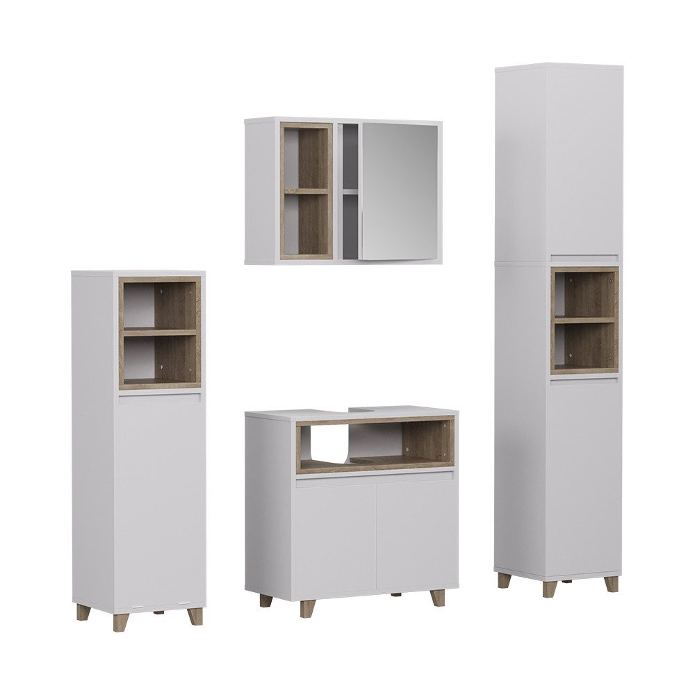Badmöbel-Set Elnor, Weiß/Eiche/Weiß, 4 Teile