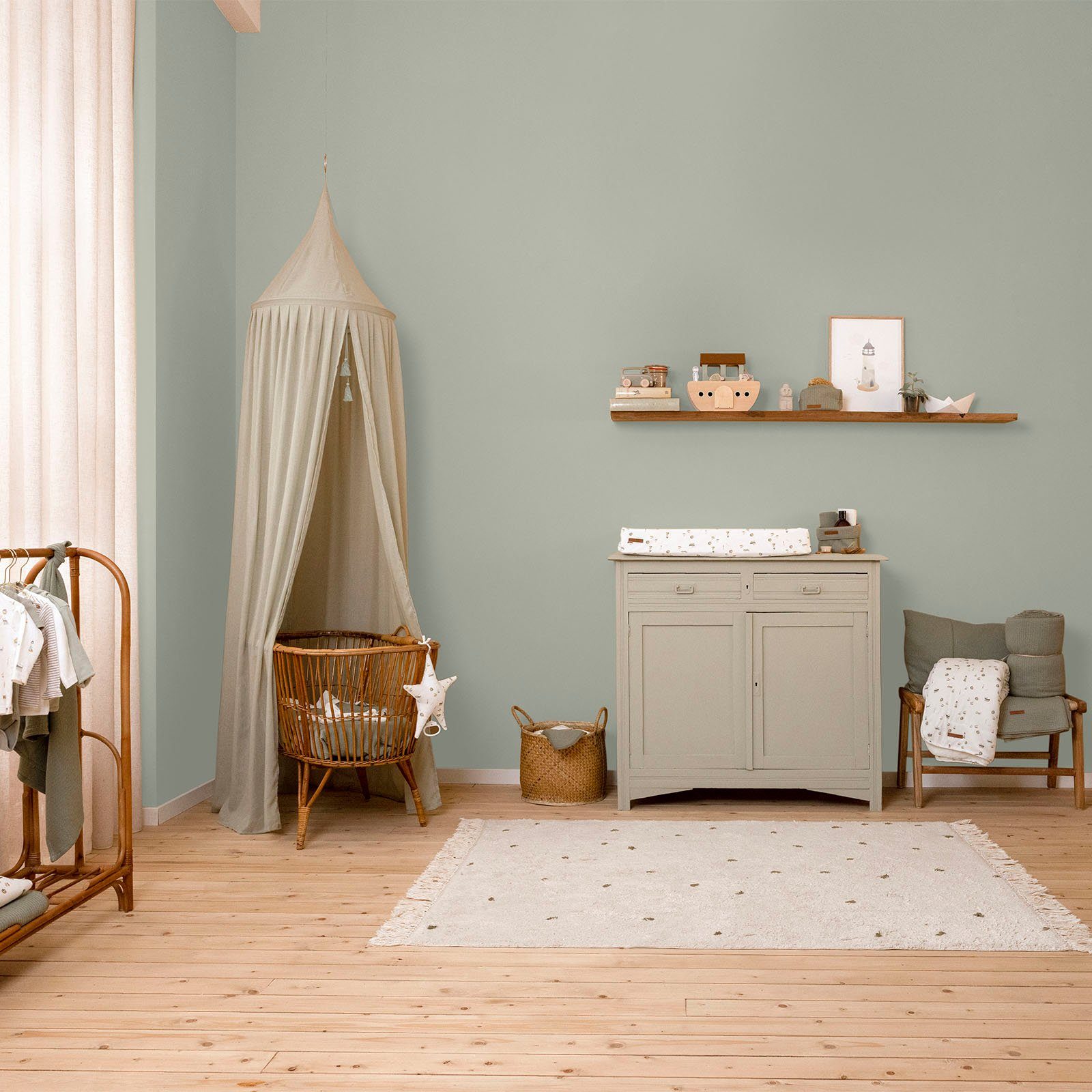 für hochdeckend DUTCH extra geeignet Grün waschbeständig, Wallpaint, Kinderzimmer Wandfarbe Faded und matt, Olive LITTLE