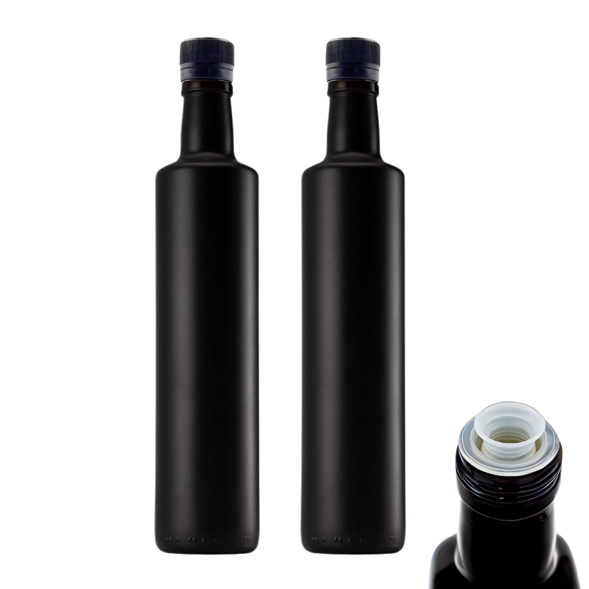 mikken Ölspender 2er Set Ölflasche 500 ml Glasflasche schwarz mit Ausgießer Dosierer, (Spar-Set, 2-tlg), 0,5 Liter, tropffreies Dosieren, hygienische Aufbewahrung