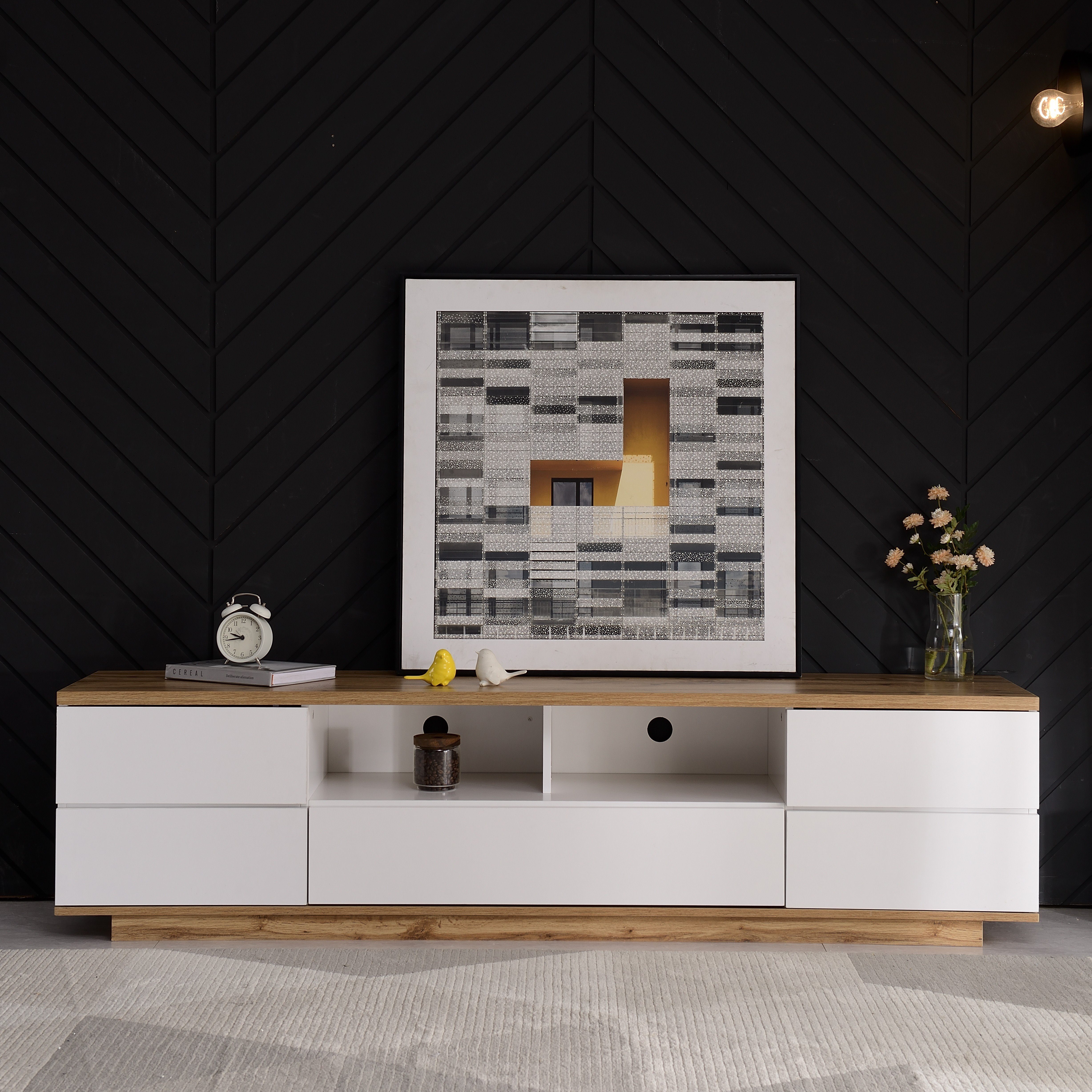 Lowboard, Weiß Hochglanz TV Schrank Fernsehtisch Fernsehschrank, Breite 180cm