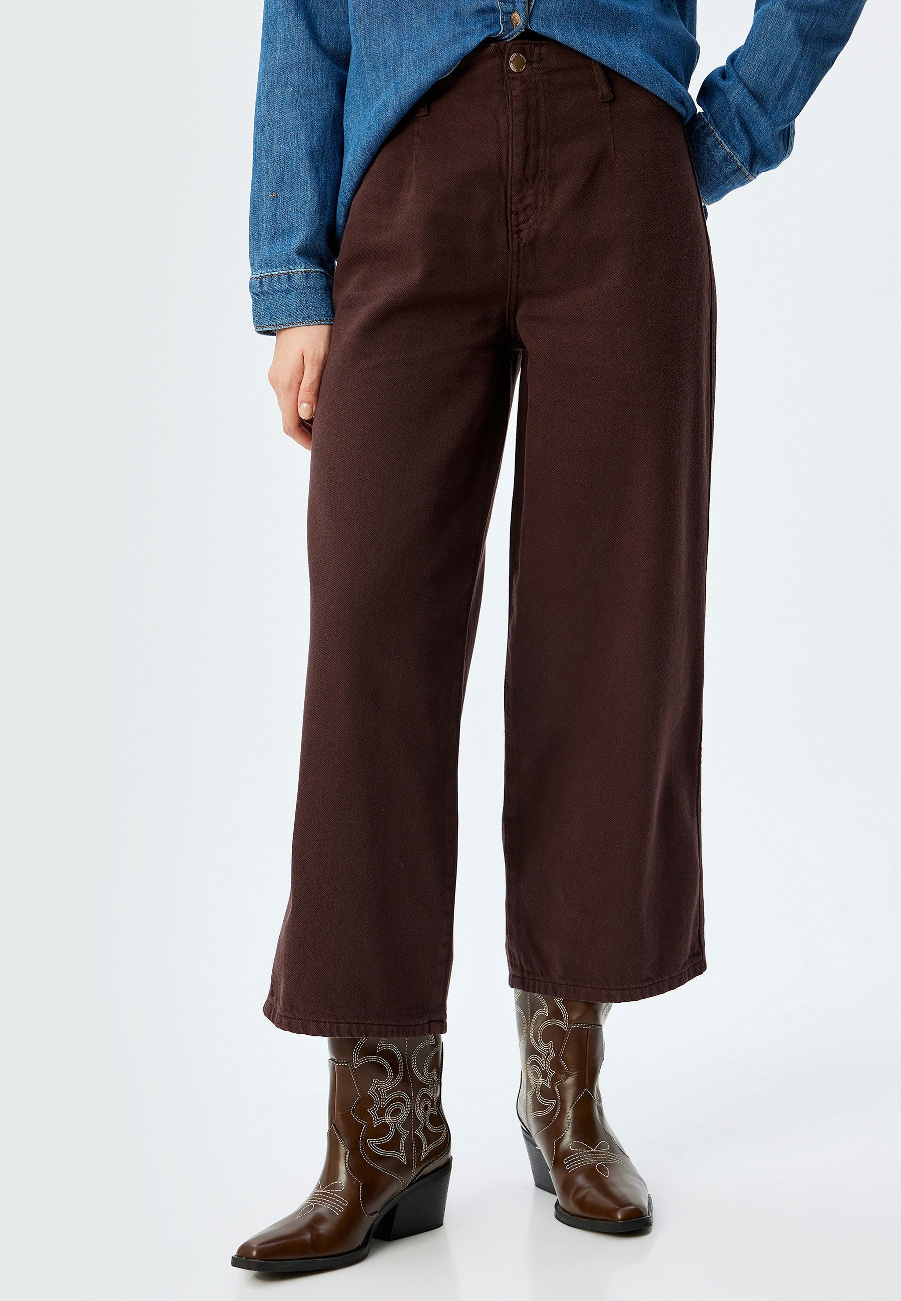 Koton Palazzohose Hohe Leibhöhe Crop Wide Leg Palazzohose