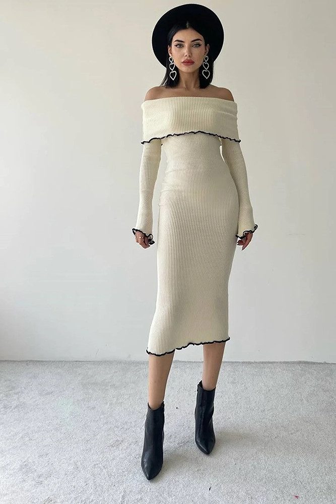 Midikleid Langärmeliges Midikleid mit Carmen-Ausschnitt