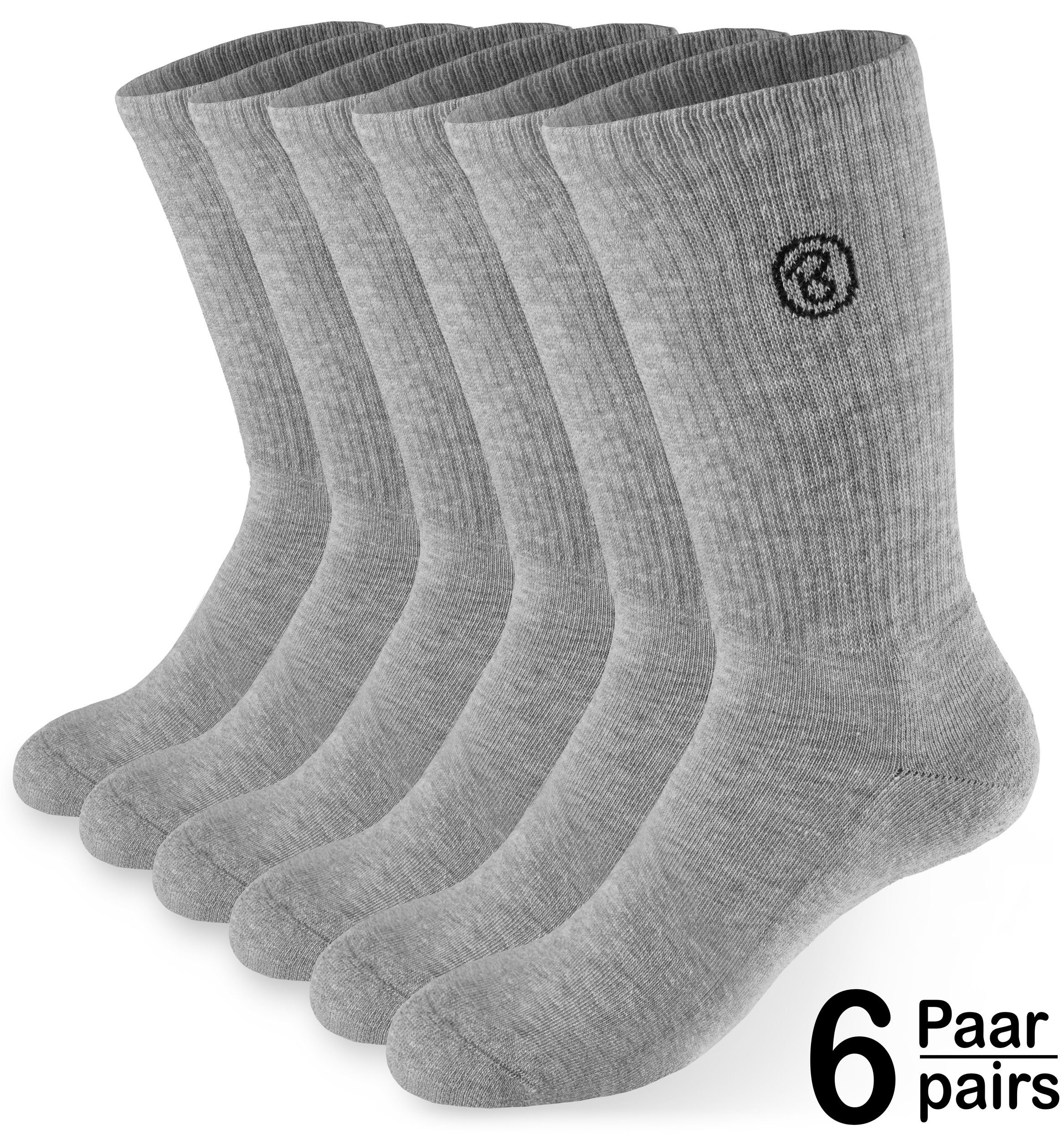 BRUBAKER Tennissocken Lange Sportsocken für Herren und Damen (Set, 6 Paar) Unisex Fitness Socken aus Baumwolle und Polyester - Crew Socks