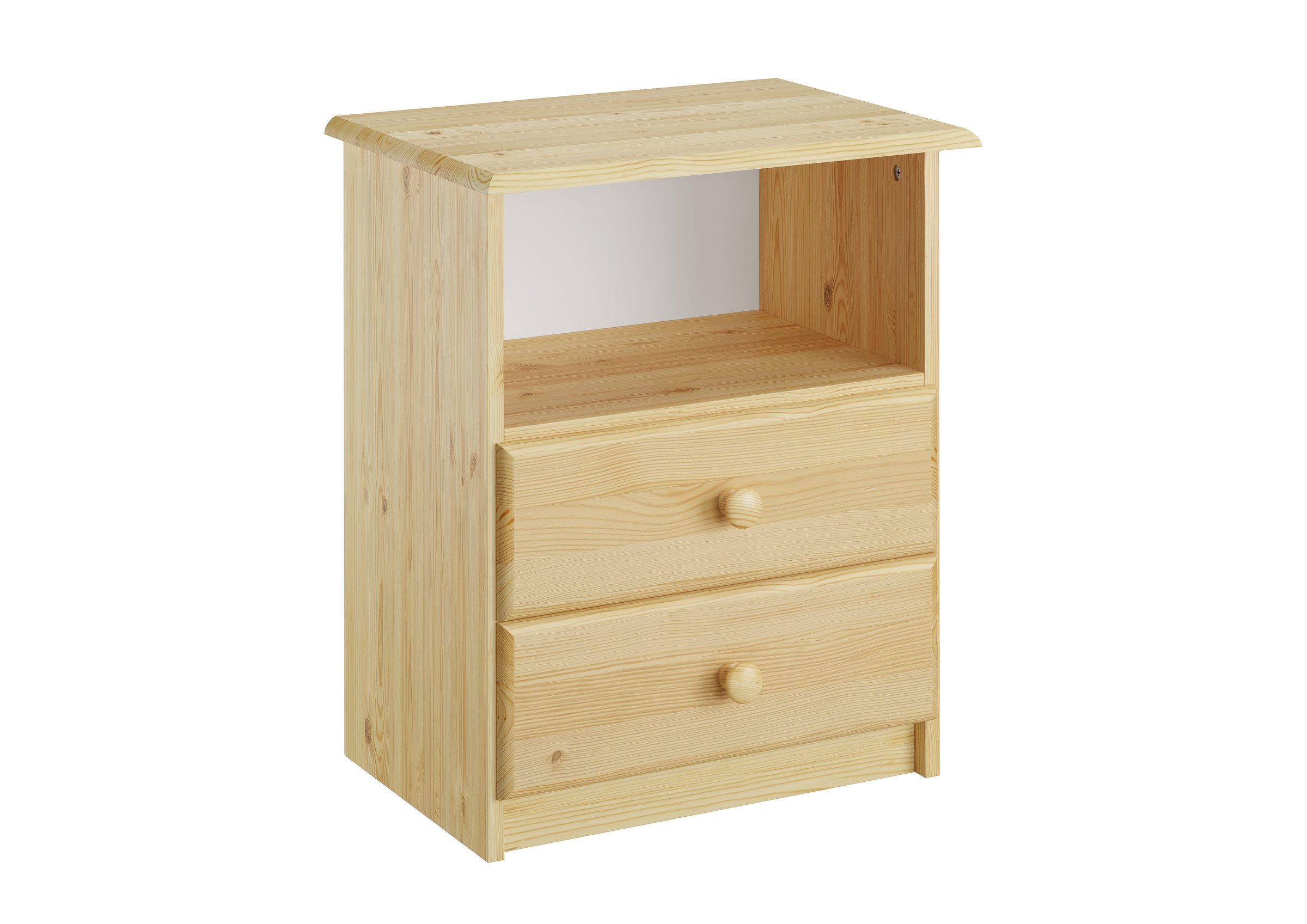 ERST-HOLZ Nachtkommode Nachttisch für Höhere Betten/Seniorenbetten, 90.20-K3 - Nachttisch Kiefer naturZwei Schubladen und ein Einlegeflach