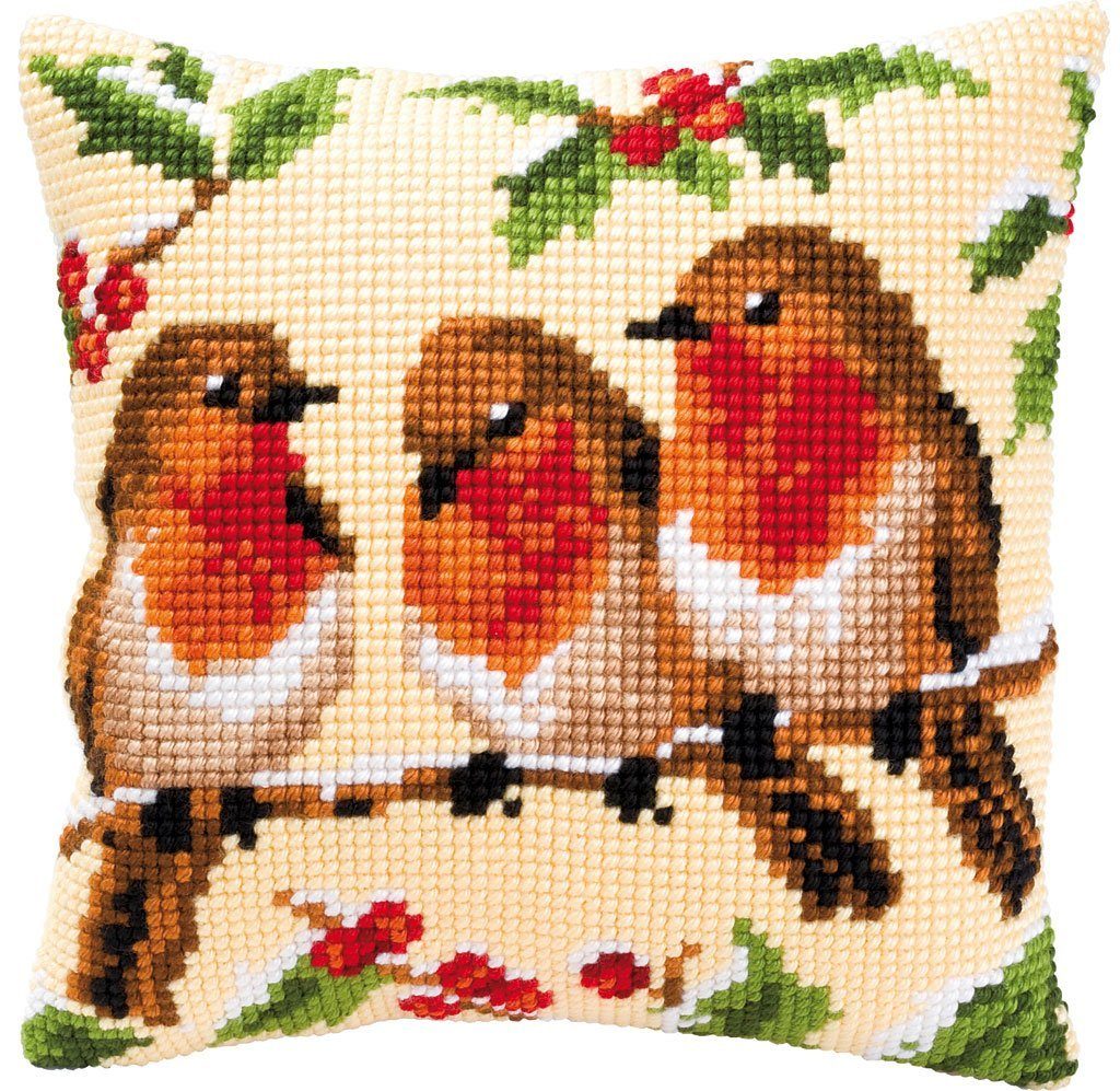 Vervaco Kreativset Vervaco PN-0008711 Kreuzstichkissen 3 Rotkehlchen, (Set, Vervaco embroidery Kit), Made in Europe