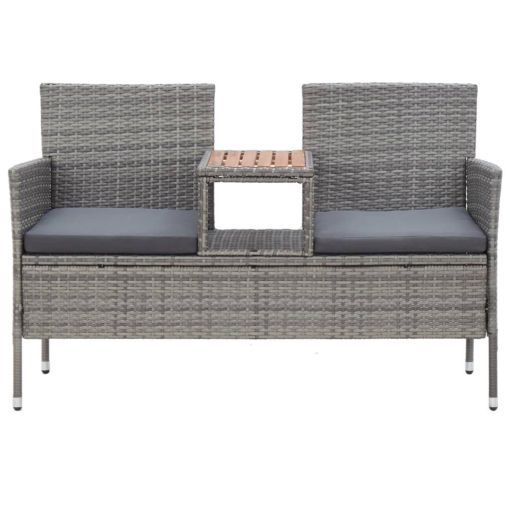 vidaXL Gartenbank 2-Sitzer-Gartenbank mit Teetisch 143 cm Poly Rattan Grau (1-St)