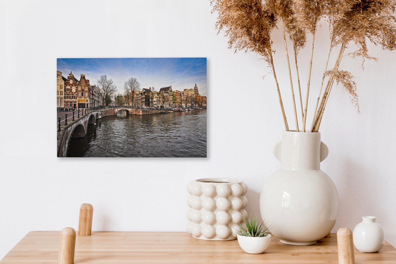 Himmel Aufhängefertig, OneMillionCanvasses® Leinwandbild blauen mit, Leinwandbilder, Wanddeko, unter einem cm amerikanischen St), Wandbild 30x20 der Bild (1 Keizersgracht