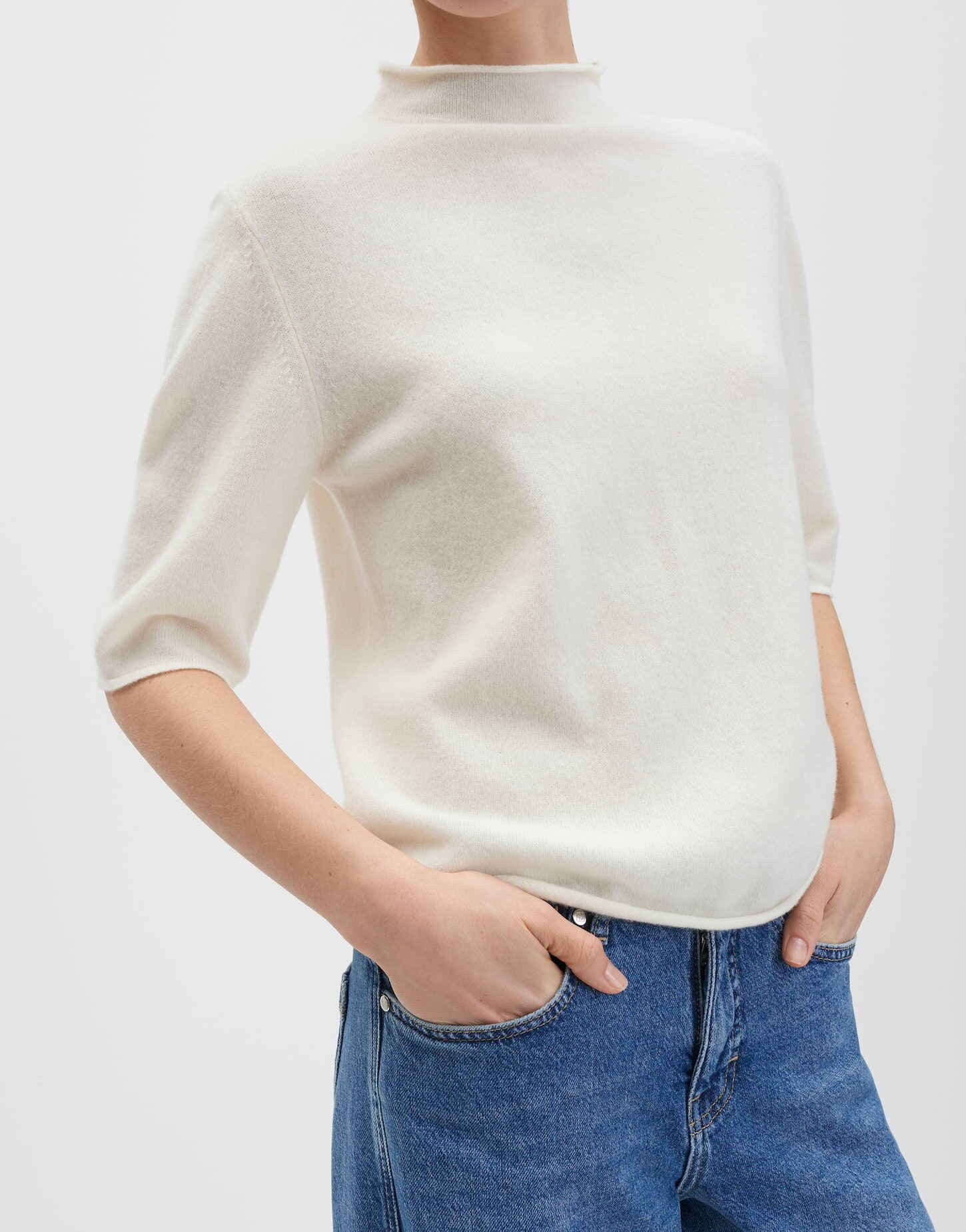 someday Kurzarmpullover TUMEA Regular aus reiner Wolle gerader Schnitt, lockere Passform, Rollsäume