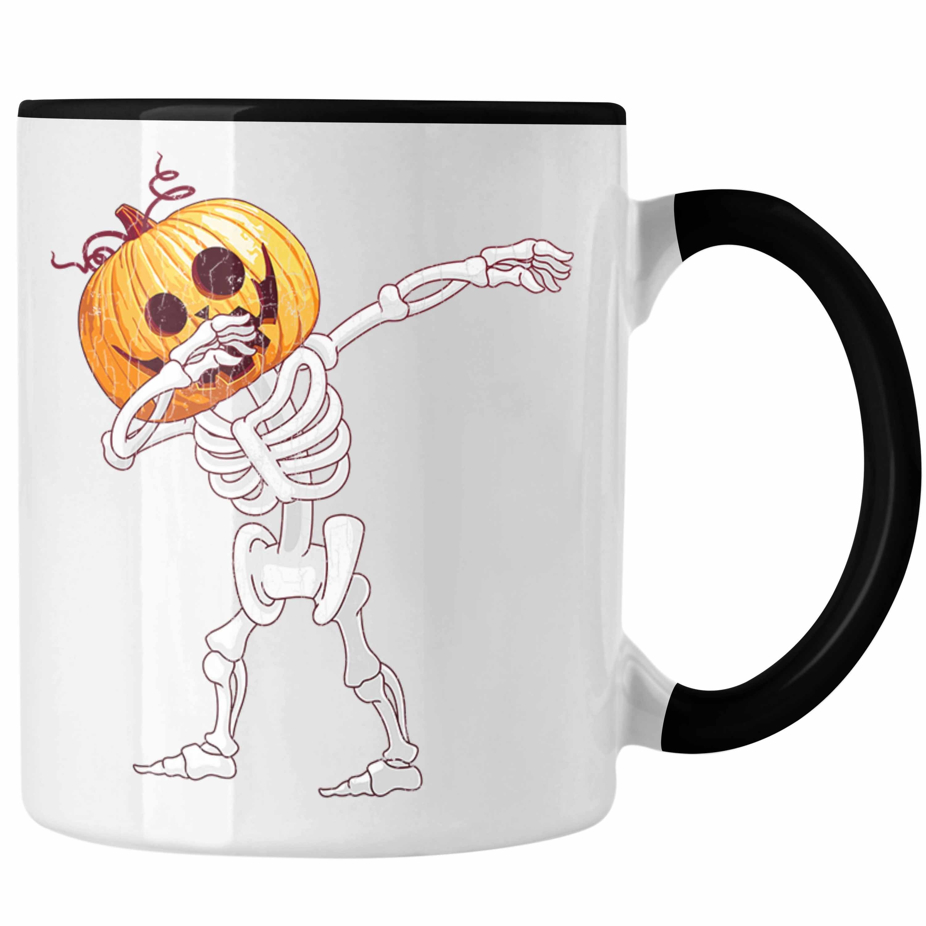 Trendation Tasse Halloween Tasse Kürbis Dekoration Becher Dabbing Skelet Schwarz