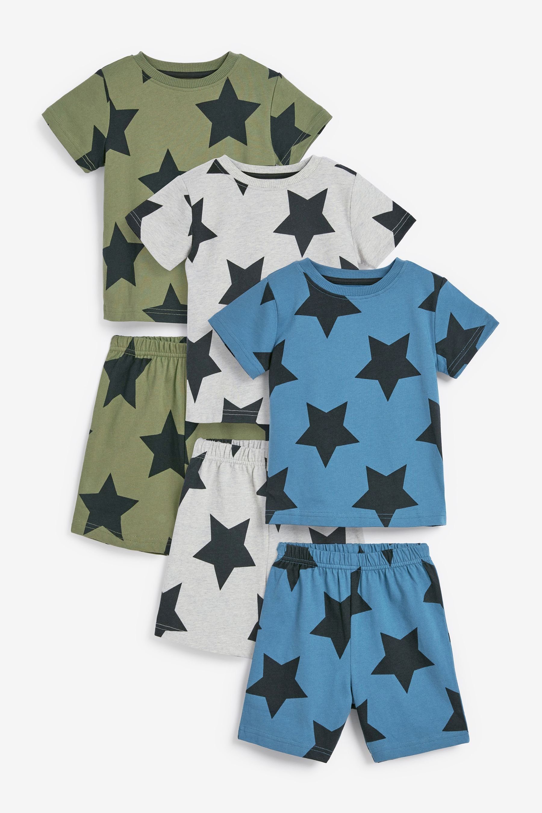 Next Pyjama Kurzer Schlafanzug im 3er-Pack (6 tlg) Khaki Green Star