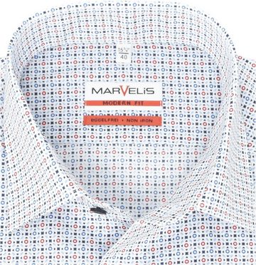 MARVELIS Businesshemd Businesshemd - Modern Fit - ELA - Muster - Rot/Blau/Weiß Allover-Print