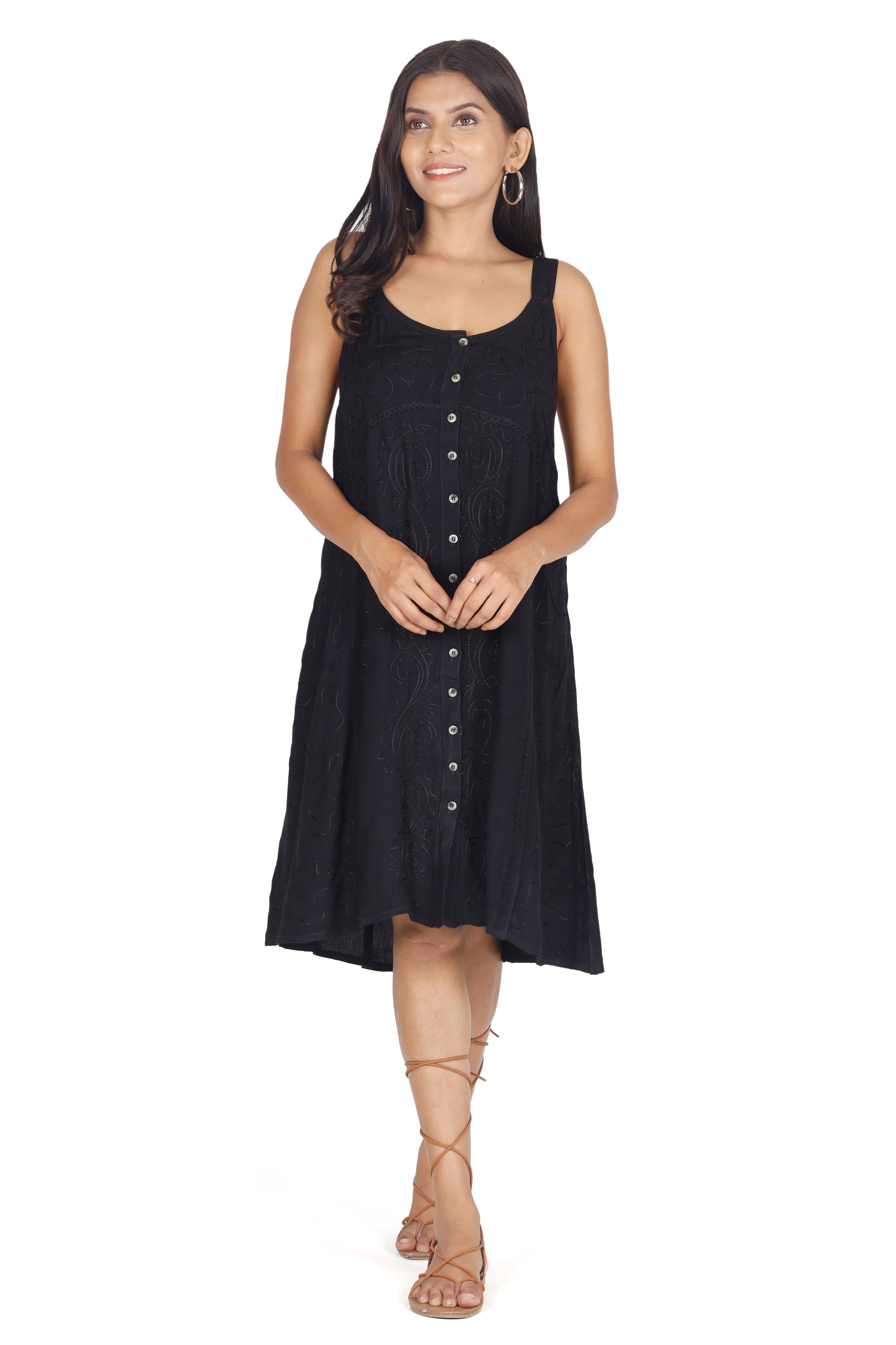 Guru-Shop alternative Minikleid 23 Bekleidung Midikleid Kleid, schwarz/Design Boho indisches Besticktes -..