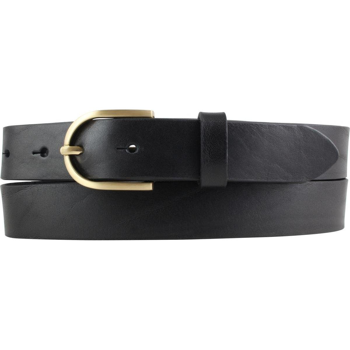 BELTINGER Ledergürtel Damen-Gürtel aus Vollrindleder mit goldener Gürtelschnalle 3 cm - Lede Schwarz, Gold