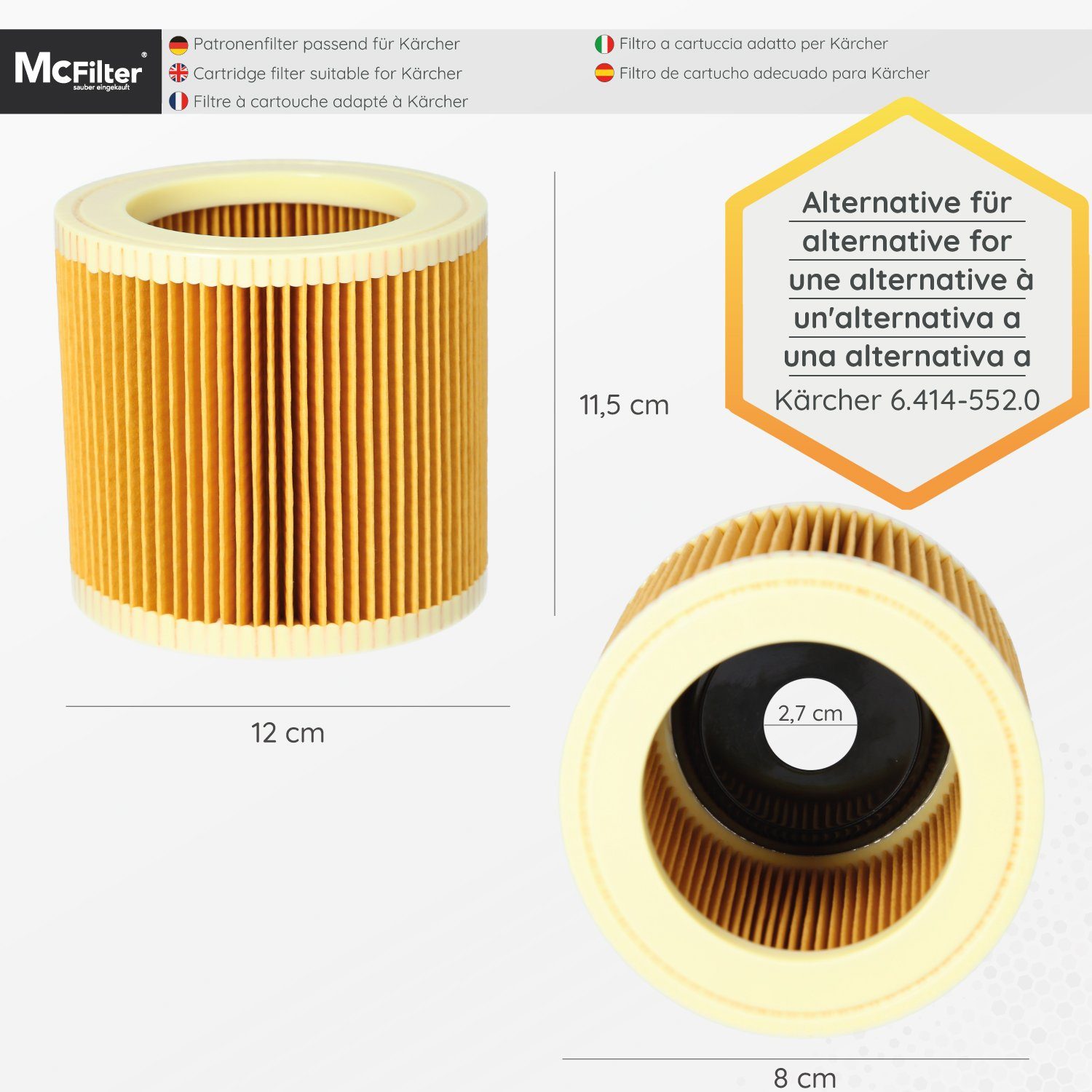 McFilter Staubsaugerbeutel geeignet für Kärcher (10 Stück) + 1 Filter,  passend für Nass- Trockensauger WD3.200 WD 3.200, 11 St., Alternative für  6.959-130.0 (Beutel), 6.414-552.0 (Patronenfilter)